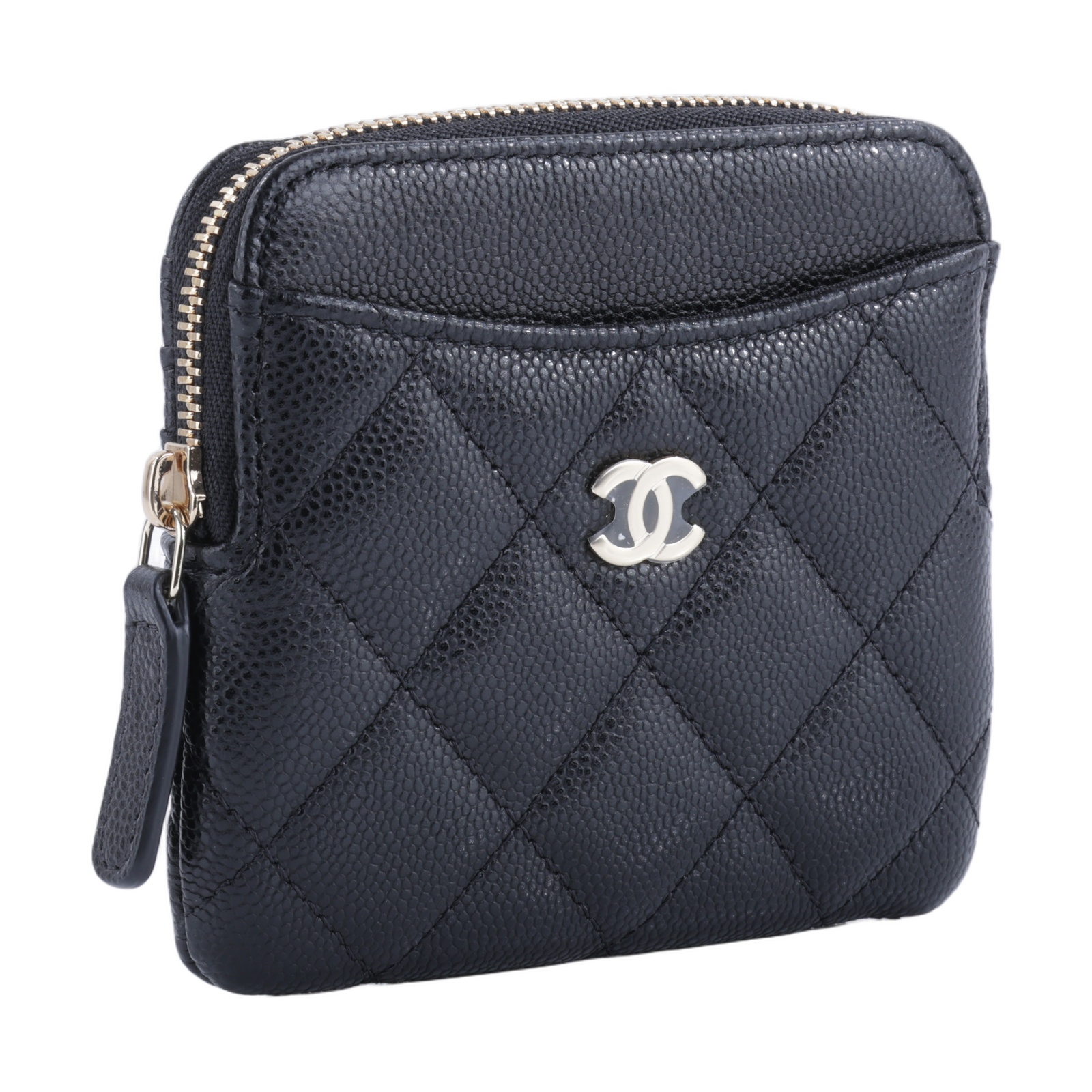 香奈兒 CHANEL CC Logo 5卡 拉鍊 零錢包 AP2061 晶片款 黑金荔枝吐司零錢包 防塵袋