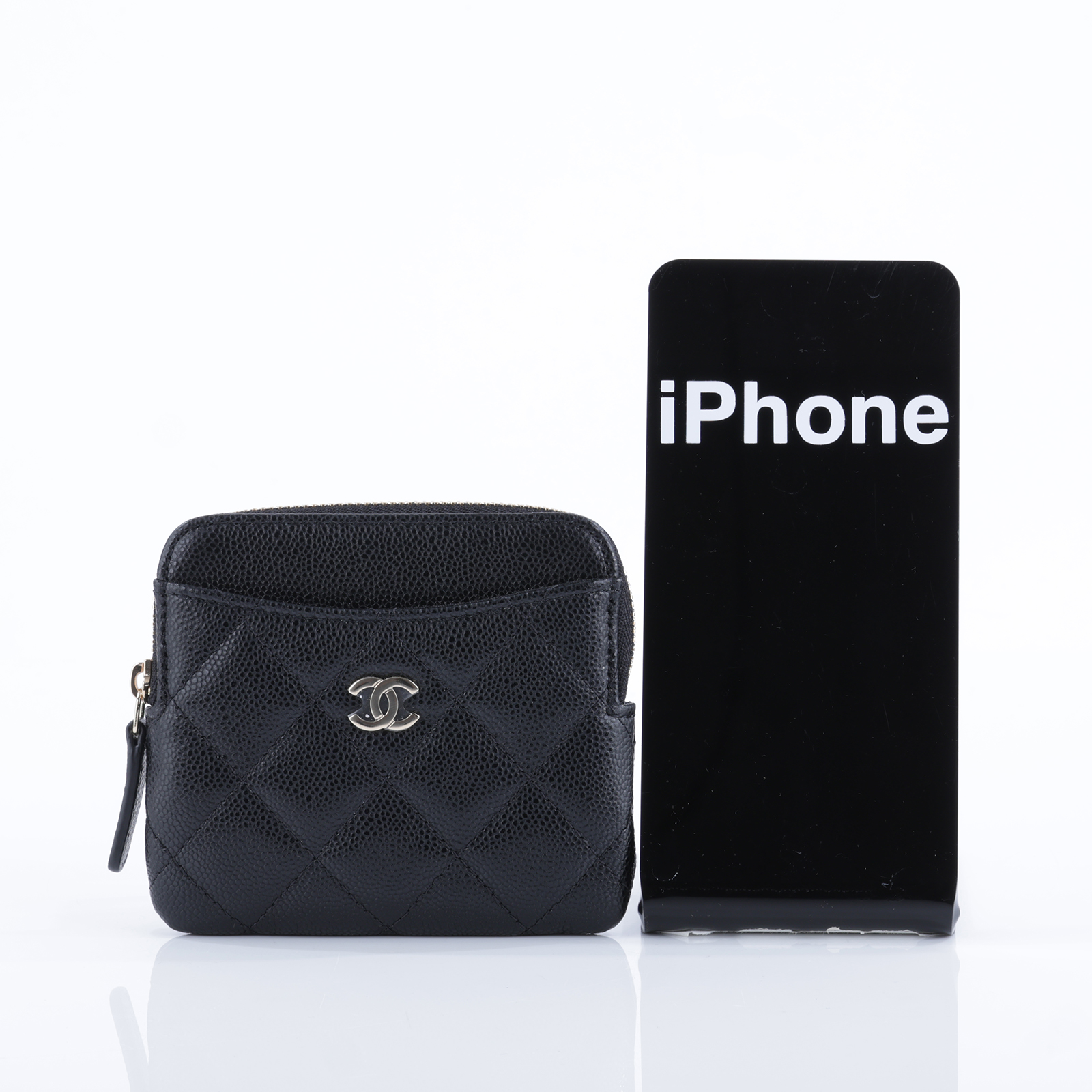 香奈兒 CHANEL CC Logo 5卡 拉鍊 零錢包 AP2061 晶片款 黑金荔枝吐司零錢包 防塵袋