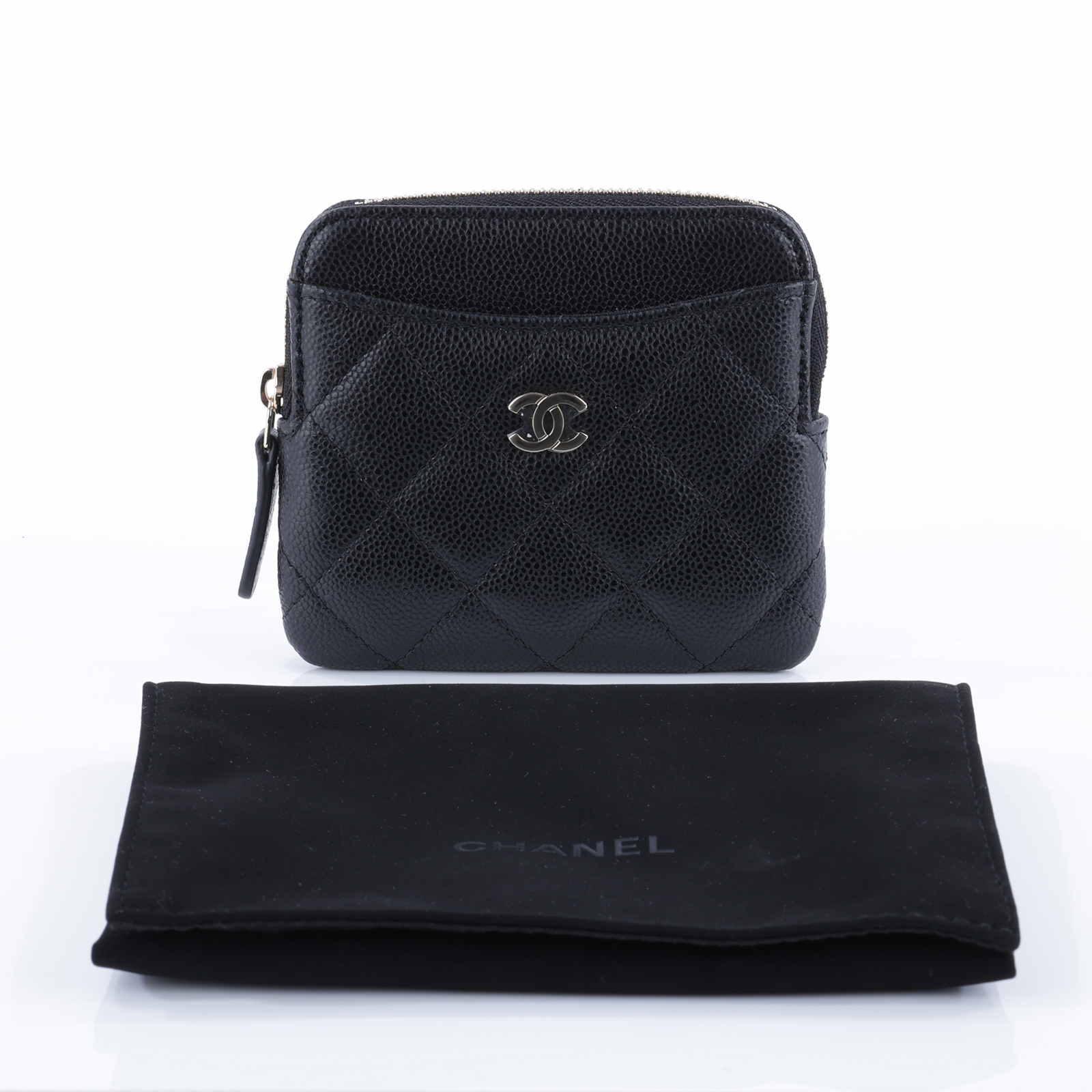 香奈兒 CHANEL CC Logo 5卡 拉鍊 零錢包 AP2061 晶片款 黑金荔枝吐司零錢包 防塵袋