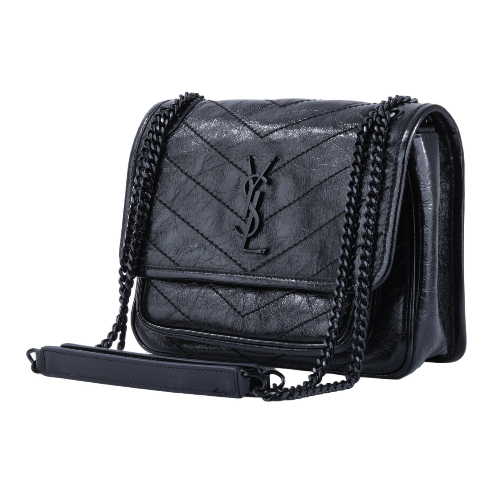 聖羅蘭 YSL SAINT LAURENT Niki 復古小牛皮 Baby 斜背 翻蓋包 6331850EN08 黑NIKI BABY 原廠盒子/防塵袋