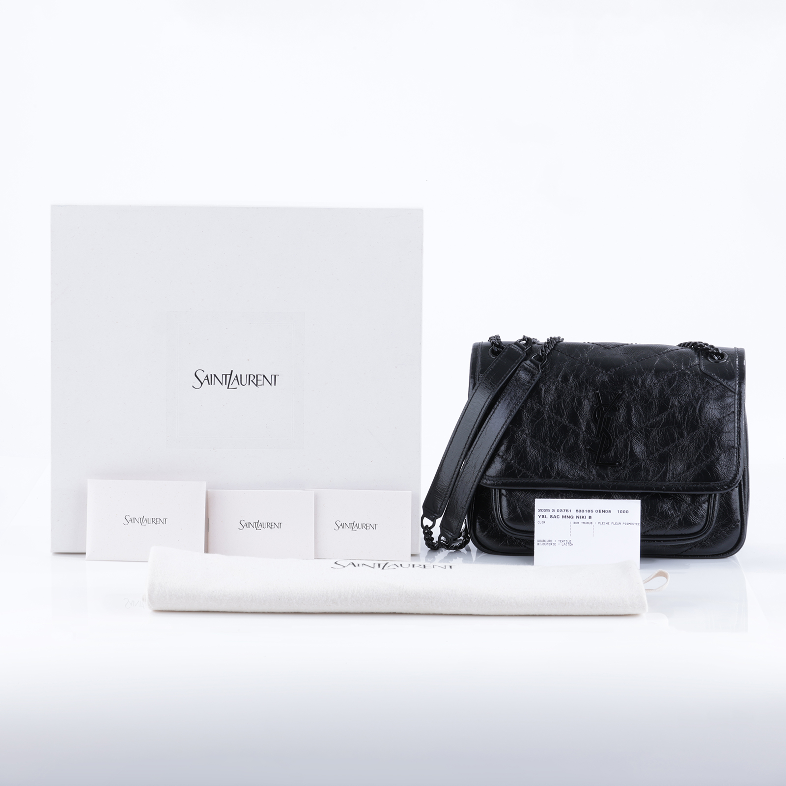 聖羅蘭 YSL SAINT LAURENT Niki 復古小牛皮 Baby 斜背 翻蓋包 6331850EN08 黑NIKI BABY 原廠盒子/防塵袋