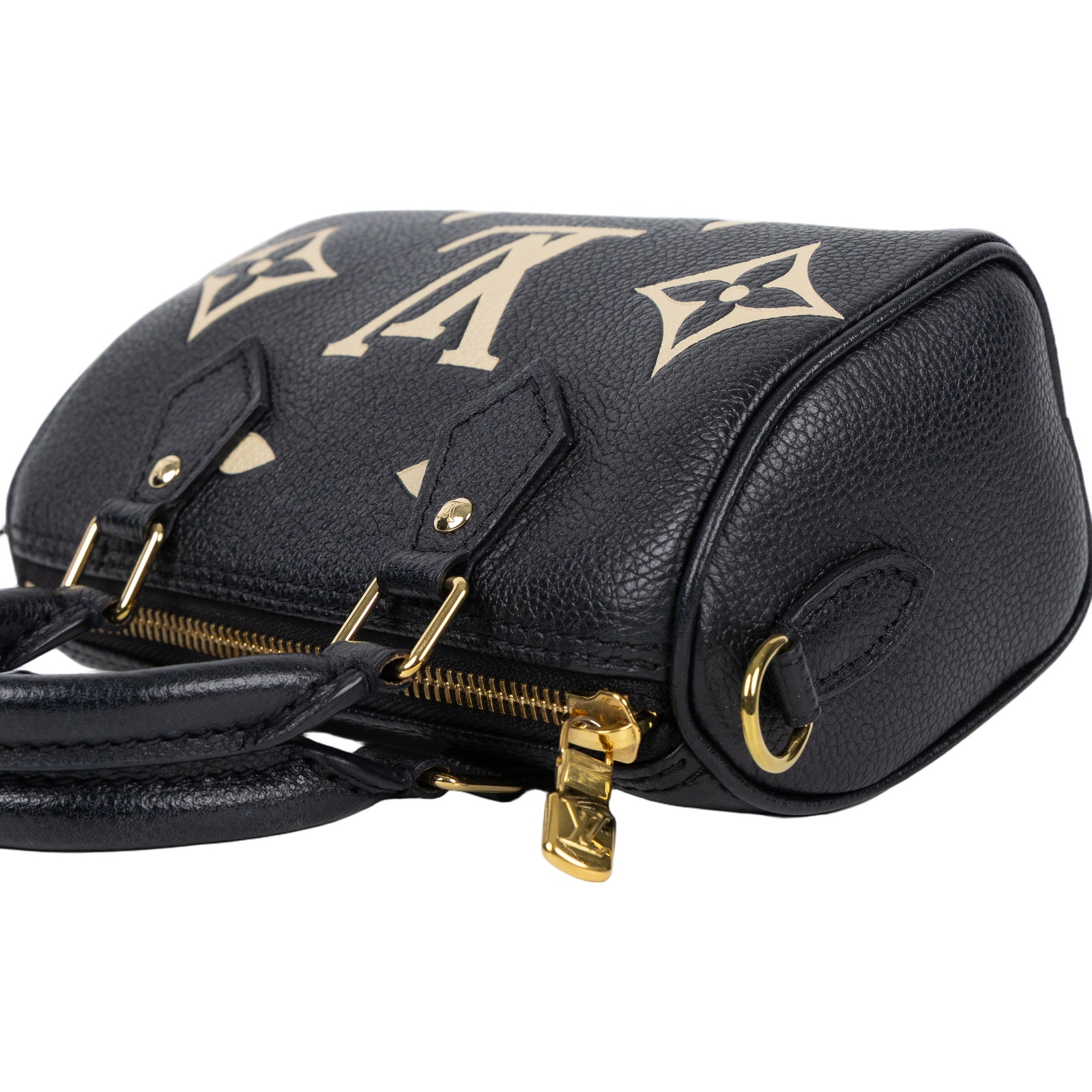路易威登 LOUIS VUITTON Nano Speedy 雙色 手提 肩背包 M81456 晶片款 黑白壓花NANO SPEEEDY 原廠盒子/背帶