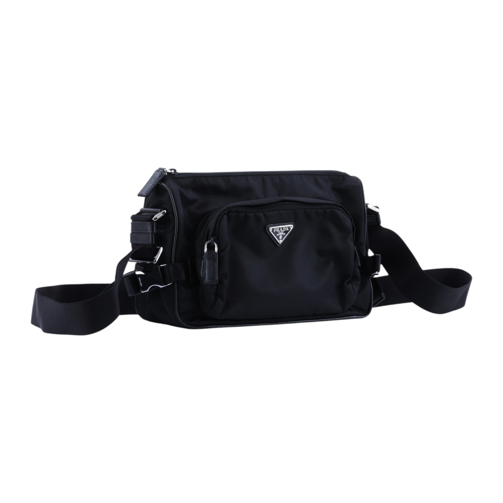普拉達 PRADA Re-Nylon Saffiano皮革 肩背袋 中型 2VH192_2DMG 晶片款 黑Re-Nylon Saffiano中號肩背袋 防塵袋
