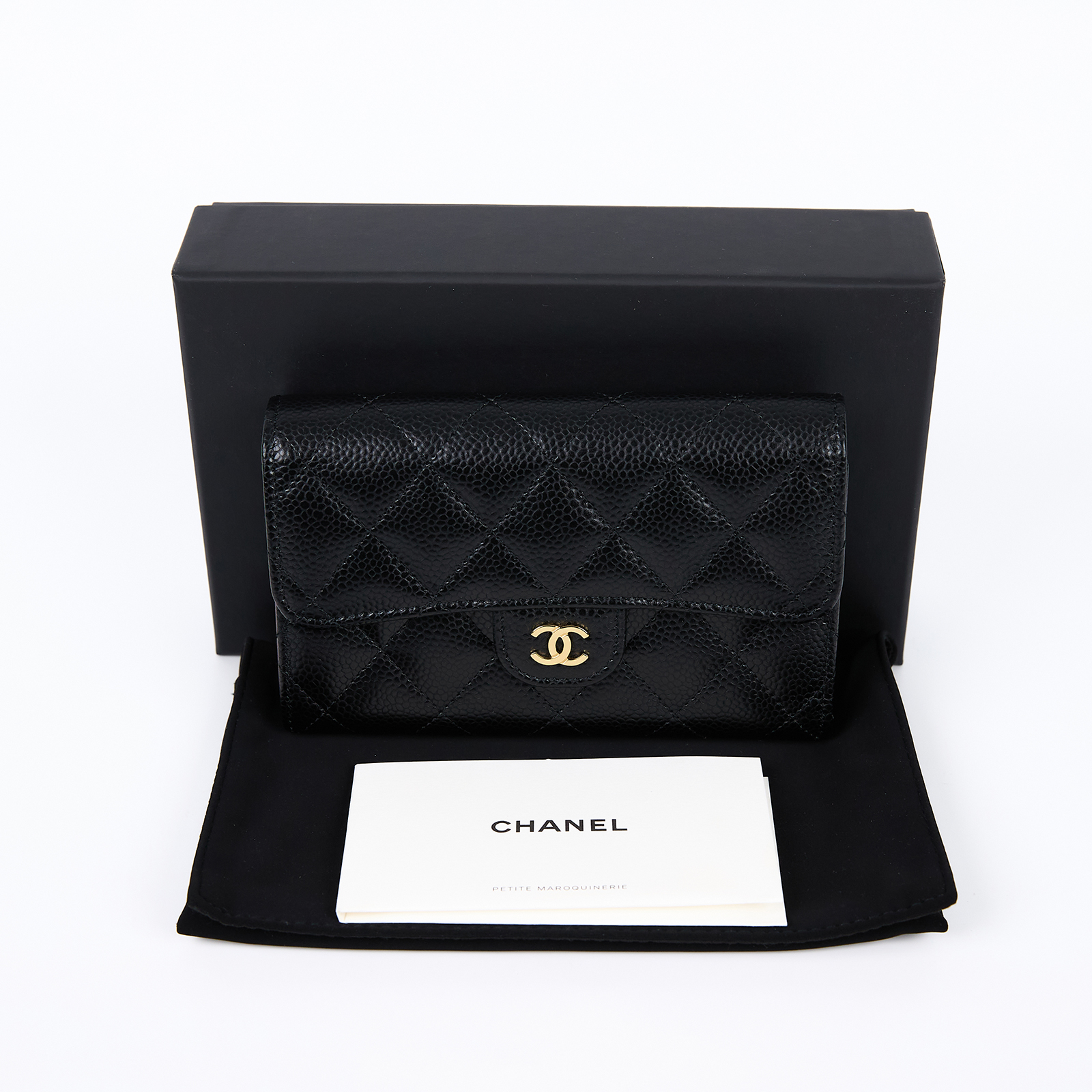 香奈兒 CHANEL CF CC LOGO 中夾 錢包 皮夾 AP0232 晶片款 黑金荔枝三折中夾 原廠盒子/防塵袋