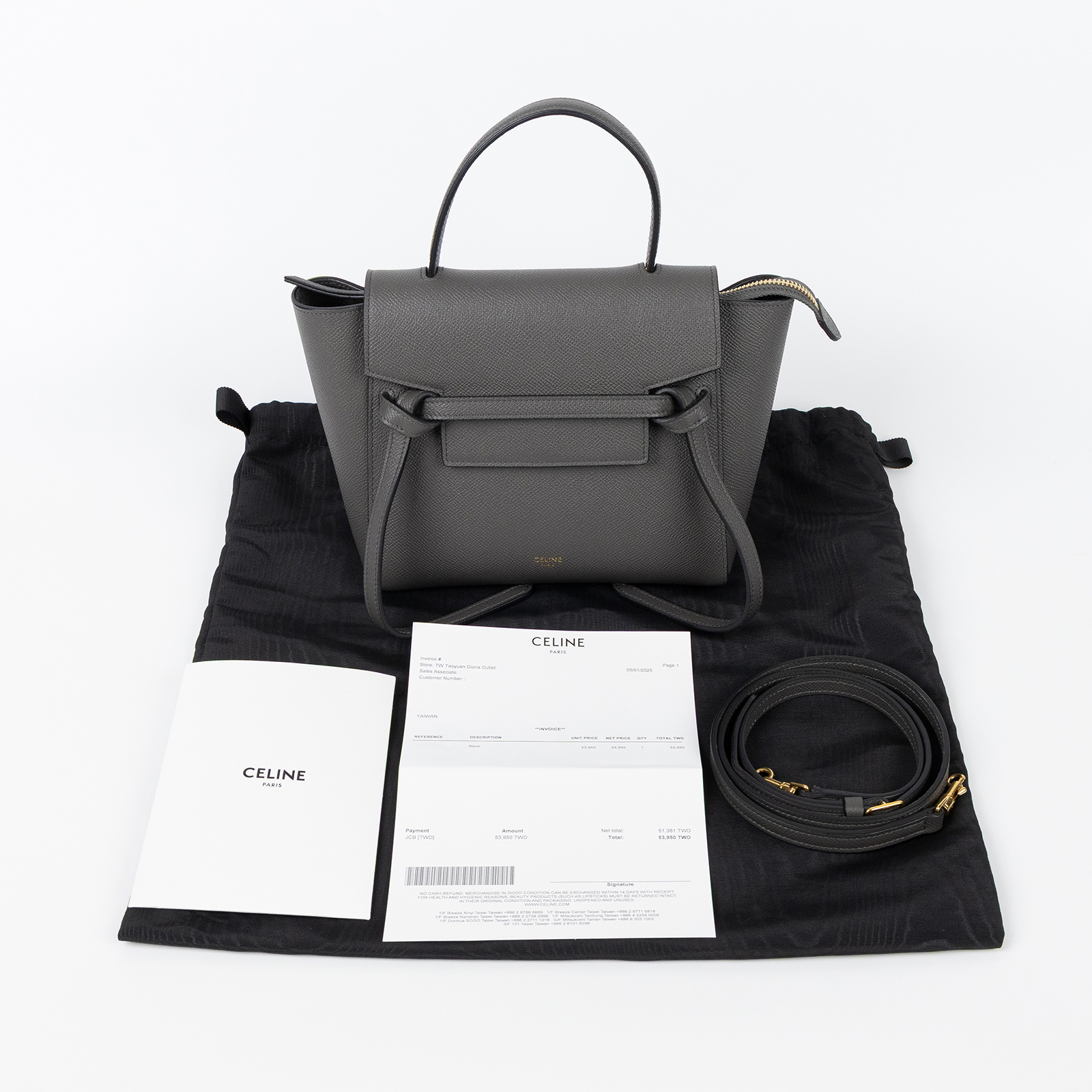 思琳 CELINE 珠地小牛皮 袖珍型 Belt 手袋 189003ZVA 鐵灰BELT BAG 鯰魚包 NANO 防塵袋/背帶/購買證明