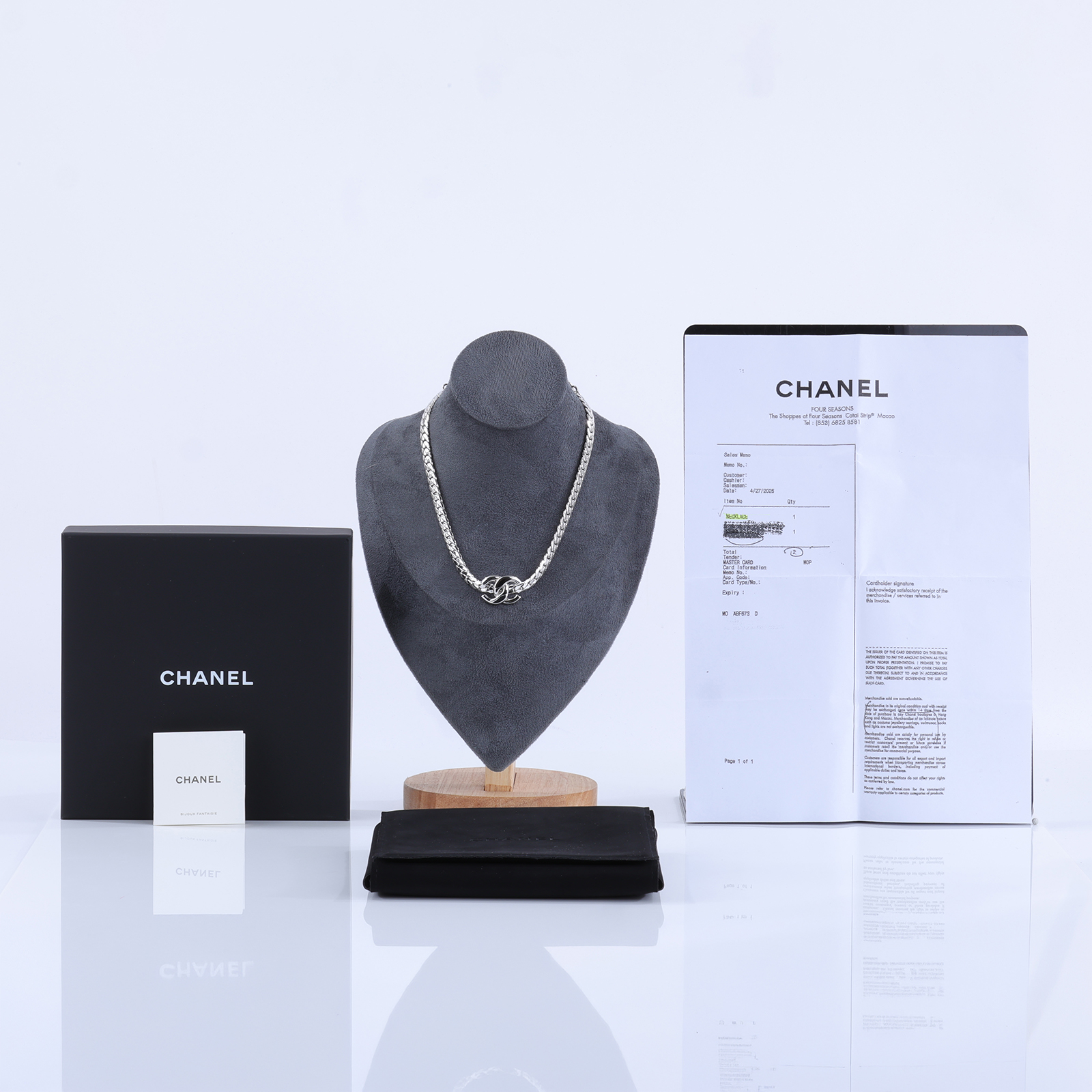 香奈兒 CHANEL CC LOGO 項鍊 頸鍊 鎖骨鍊 ABF673 B20430ABF673/B25 S 銀色雙C古巴頸鍊 原廠盒子/內襯/國外購買證明影本