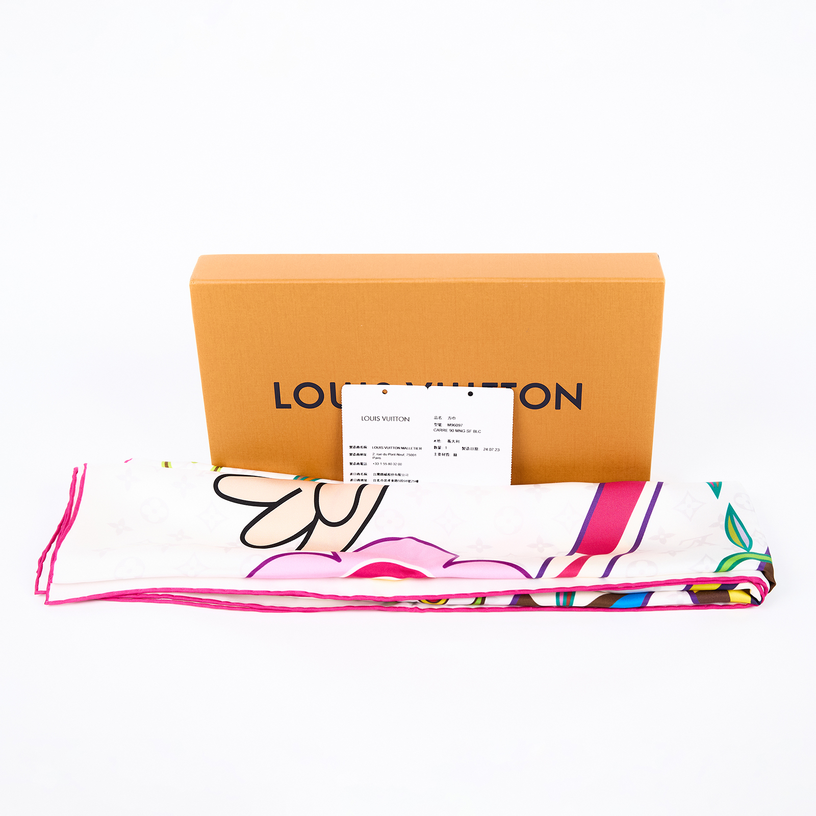 路易威登 LOUIS VUITTON Superflat 90 方巾 村上隆 聯名 M96097 LV X TM 白原花Superflat 90 方巾 原廠盒子