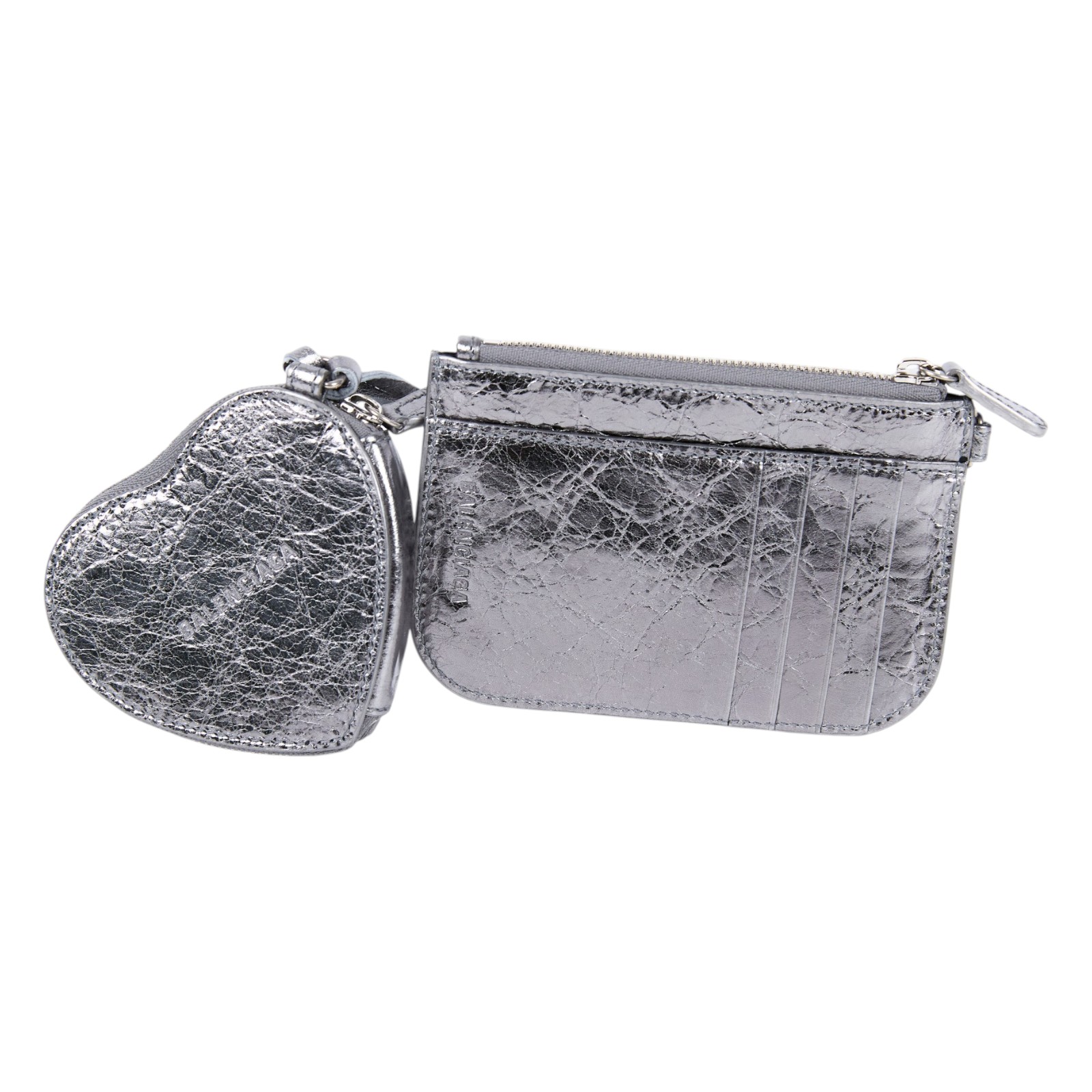 巴黎世家 BALENCIAGA LE CAGOLE CLIP ON CARD 卡夾  銀色愛心鏡卡包掛件組 原廠盒子/防塵袋