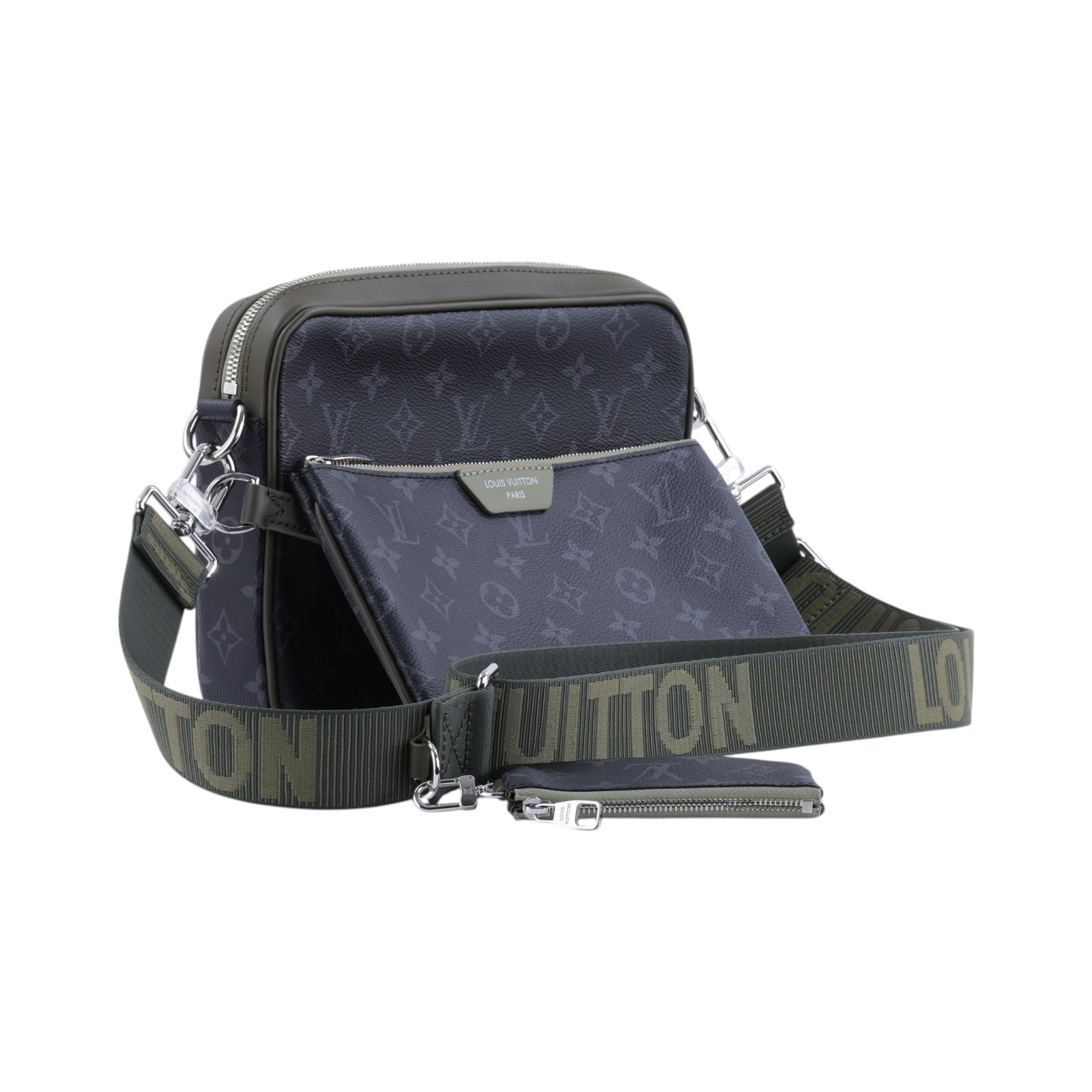 路易威登 LOUIS VUITTON Trio 郵差包 Monogram Eclipse 帆布 卡其綠色 釕色金屬配件 M28628 晶片款  原廠盒子/防塵袋/背帶/購買證明