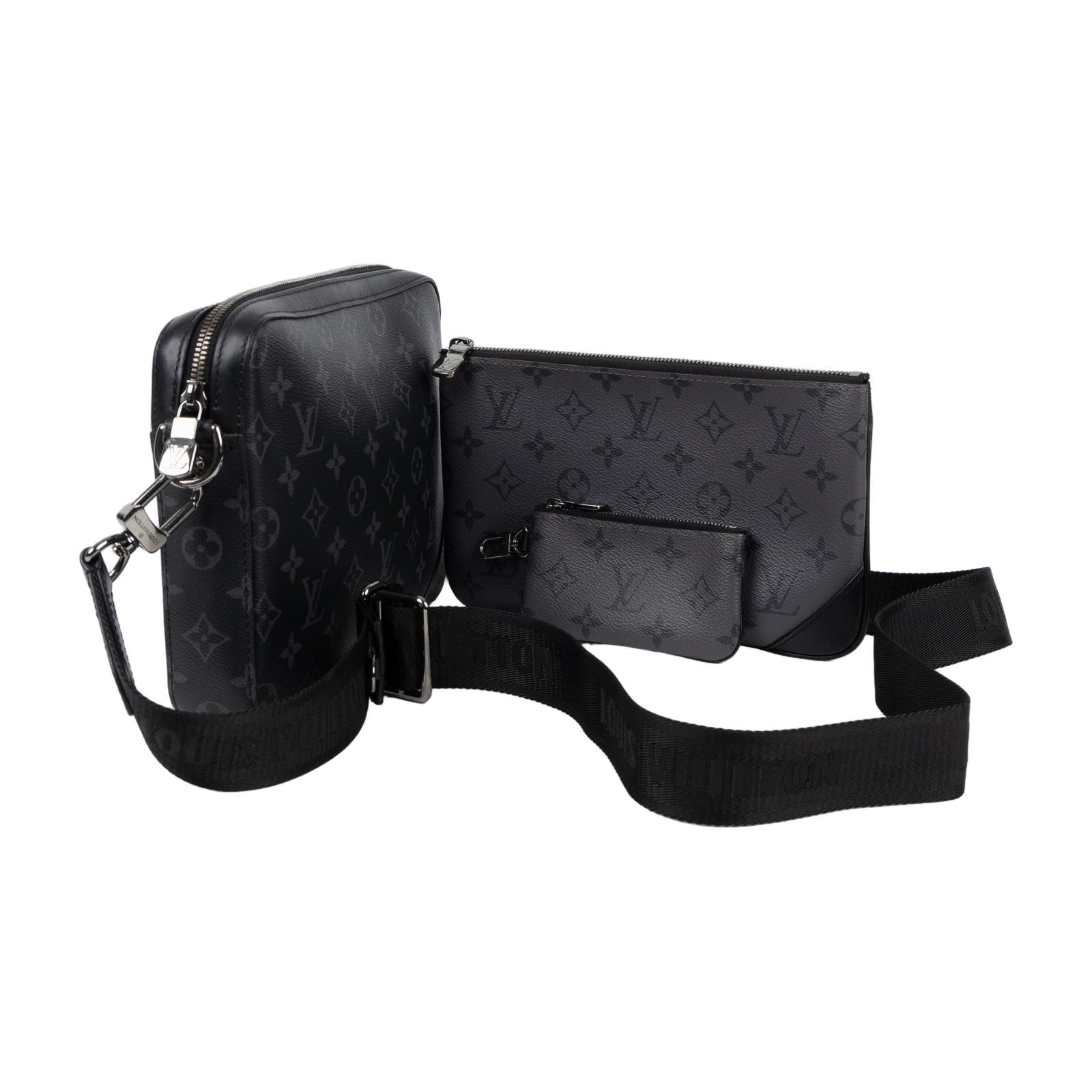 路易威登 LOUIS VUITTON Trio 郵差包 Eclipse帆布 黑色 灰色 M69443 晶片款  原廠盒子/防塵袋/背帶/子包2