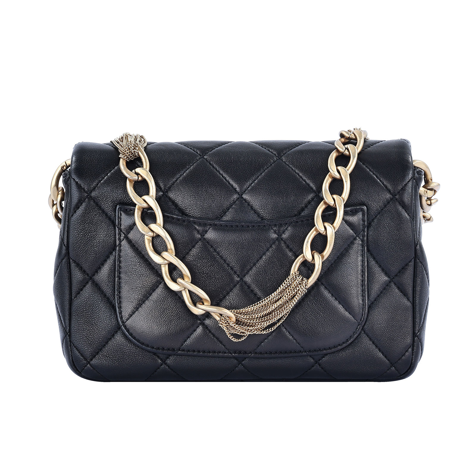 香奈兒 CHANEL 流蘇 金鍊 方胖子 肩背 口蓋包 AS4231 晶片款 黑金羊COCO20 拼接金屬背帶 原廠盒子/防塵袋