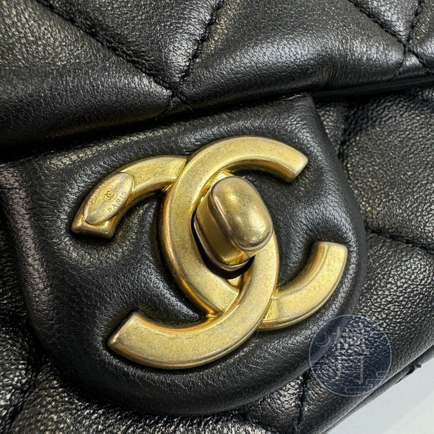 香奈兒 CHANEL 流蘇 金鍊 方胖子 肩背 口蓋包 AS4231 晶片款 黑金羊COCO20 拼接金屬背帶 原廠盒子/防塵袋