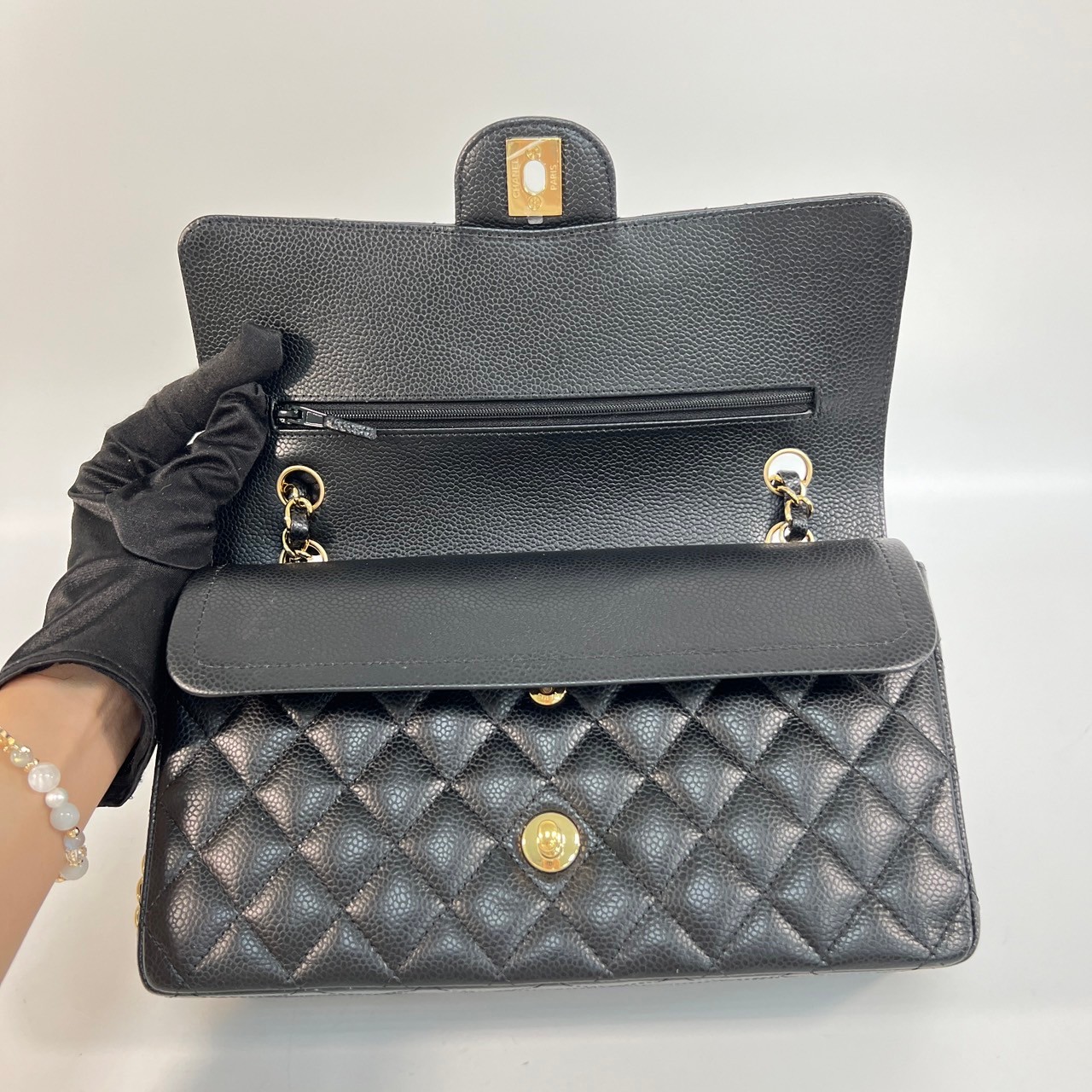 香奈兒 CHANEL CF 經典 11.12 口蓋包 A01112 晶片款 黑金荔枝牛COCO25 原廠盒子/防塵袋/購買證明/發票