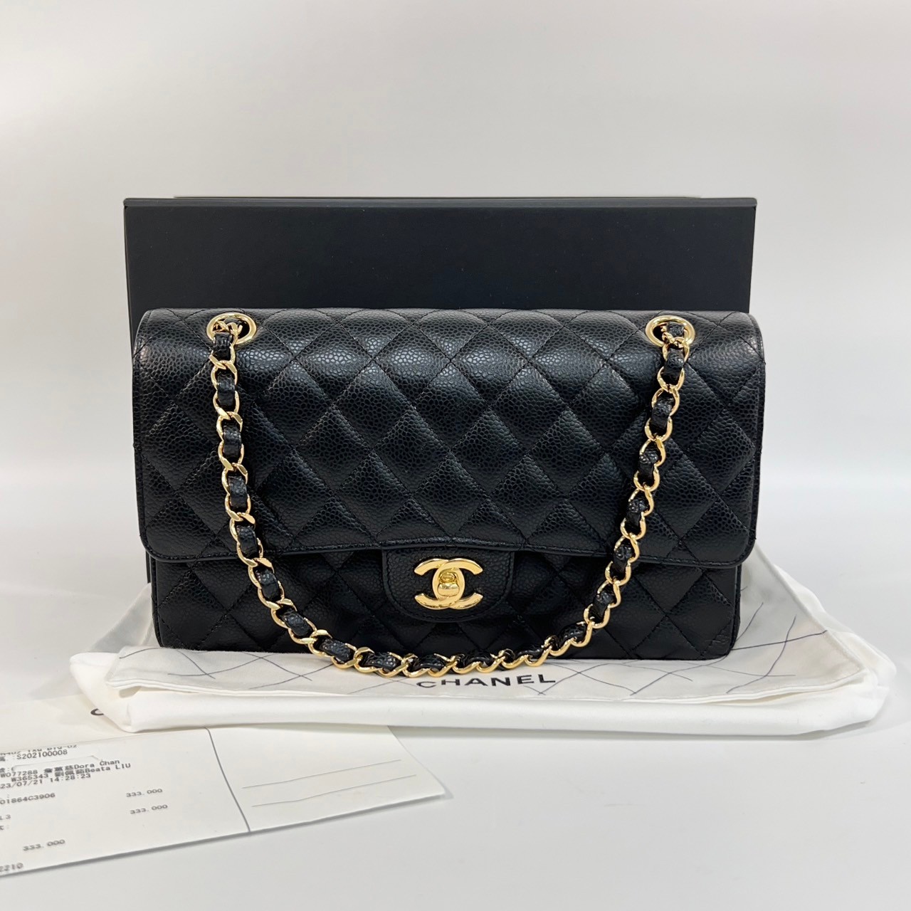 香奈兒 CHANEL CF 經典 11.12 口蓋包 A01112 晶片款 黑金荔枝牛COCO25 原廠盒子/防塵袋/購買證明/發票