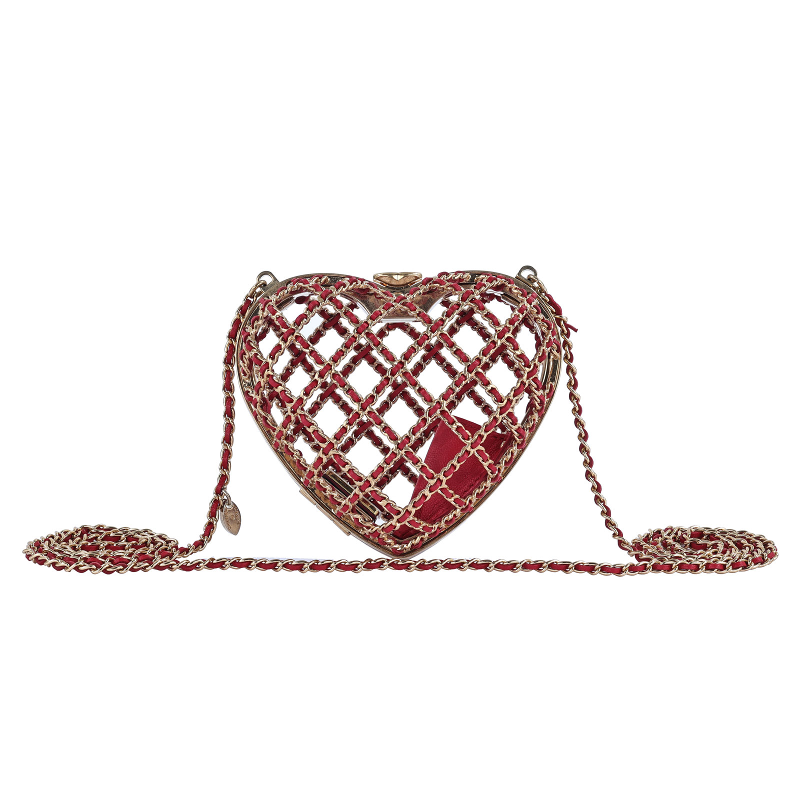 香奈兒 CHANEL 愛心型 晚宴包  晶片款 鏤空皮穿鍊愛心包 原廠盒子/防塵袋