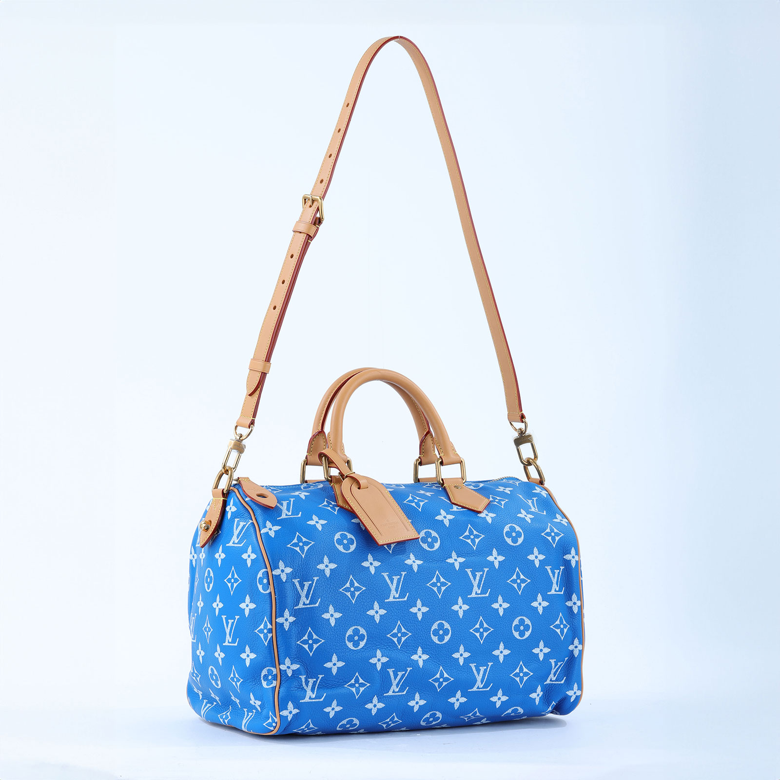 路易威登 LOUIS VUITTON Speedy P9 Bandoulière 40 波士頓包 手提包 藍色 M24418 晶片款  防塵袋3/背帶/內袋/吊牌/鎖組/購買證明/內襯