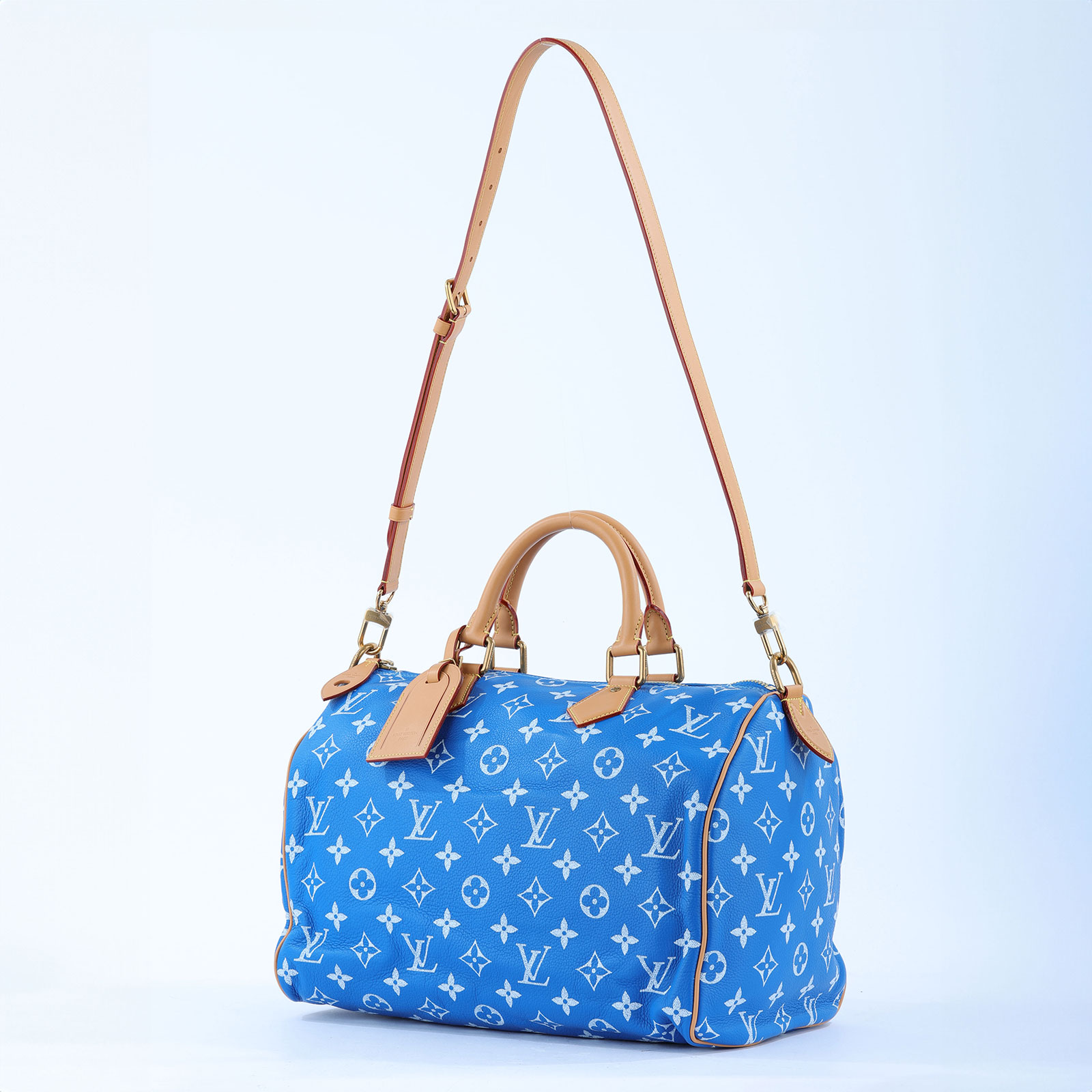 路易威登 LOUIS VUITTON Speedy P9 Bandoulière 40 波士頓包 手提包 藍色 M24418 晶片款  防塵袋3/背帶/內袋/吊牌/鎖組/購買證明/內襯