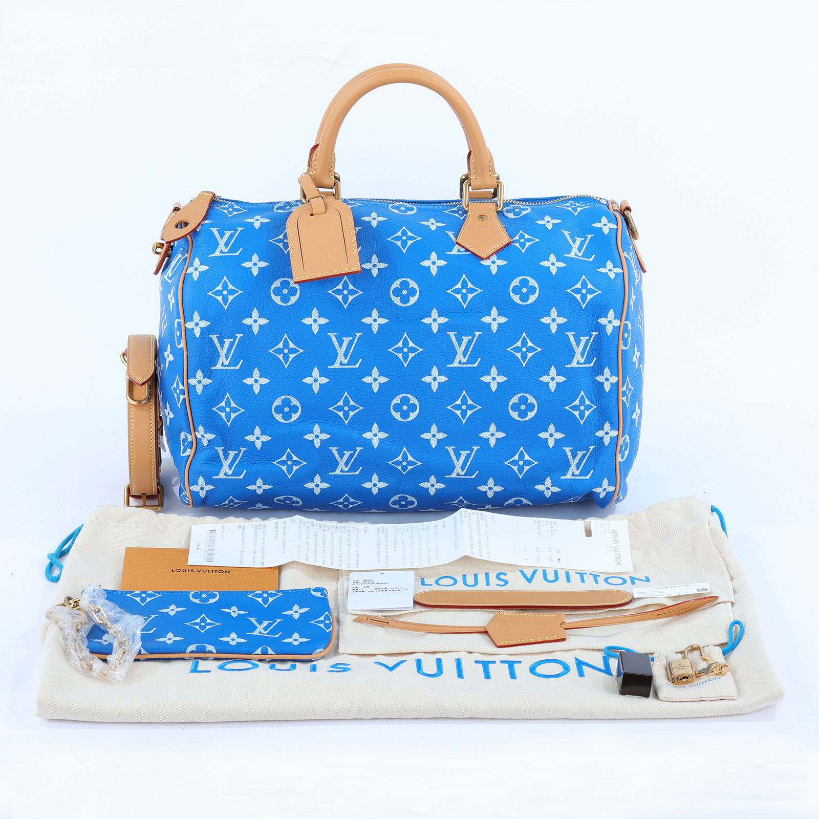 路易威登 LOUIS VUITTON Speedy P9 Bandoulière 40 波士頓包 手提包 藍色 M24418 晶片款  防塵袋3/背帶/內袋/吊牌/鎖組/購買證明/內襯