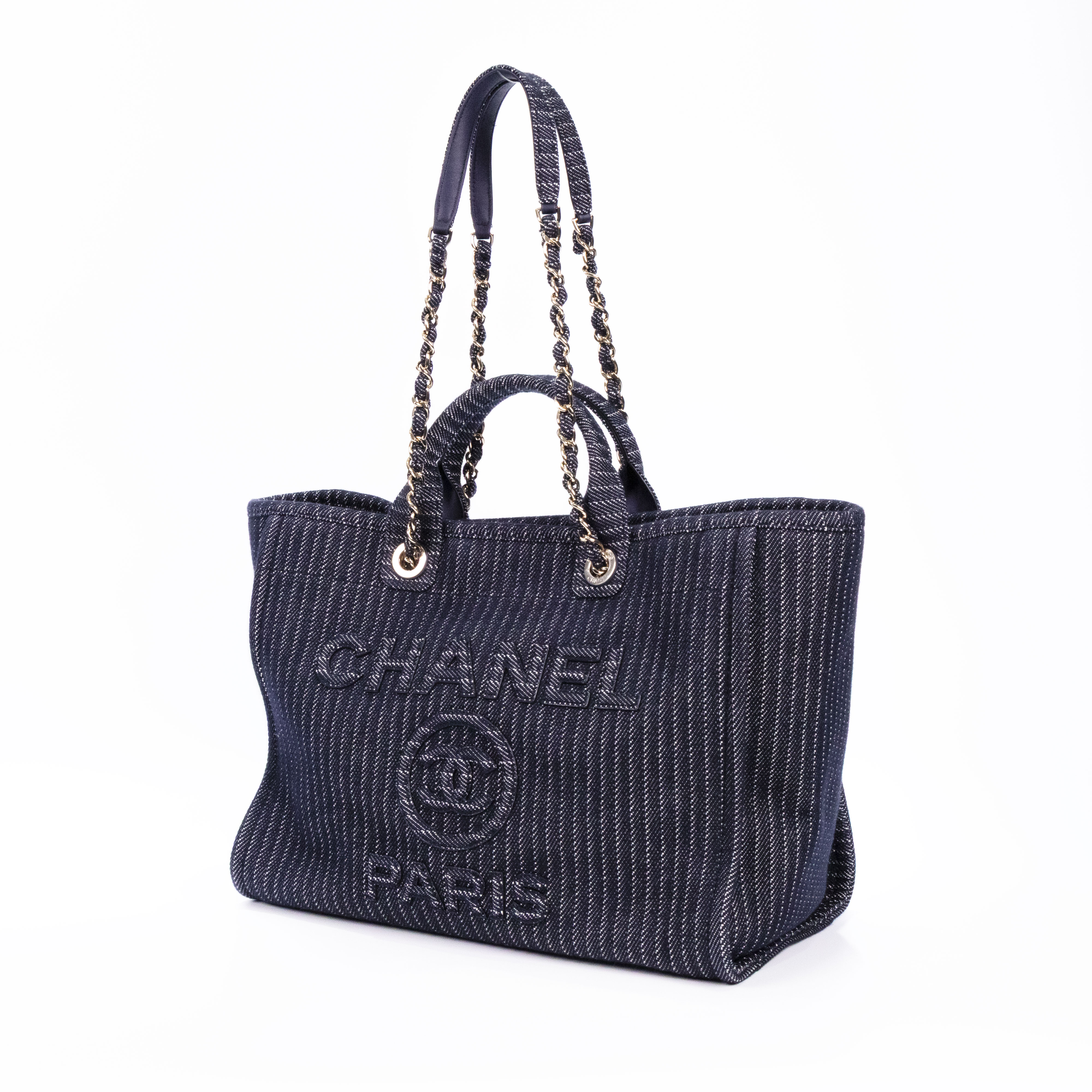 香奈兒 CHANEL DEAUVILLE 沙灘 托特包  晶片款 24A 深藍立體Deauville SHOPPING TOTE 防塵袋/內袋