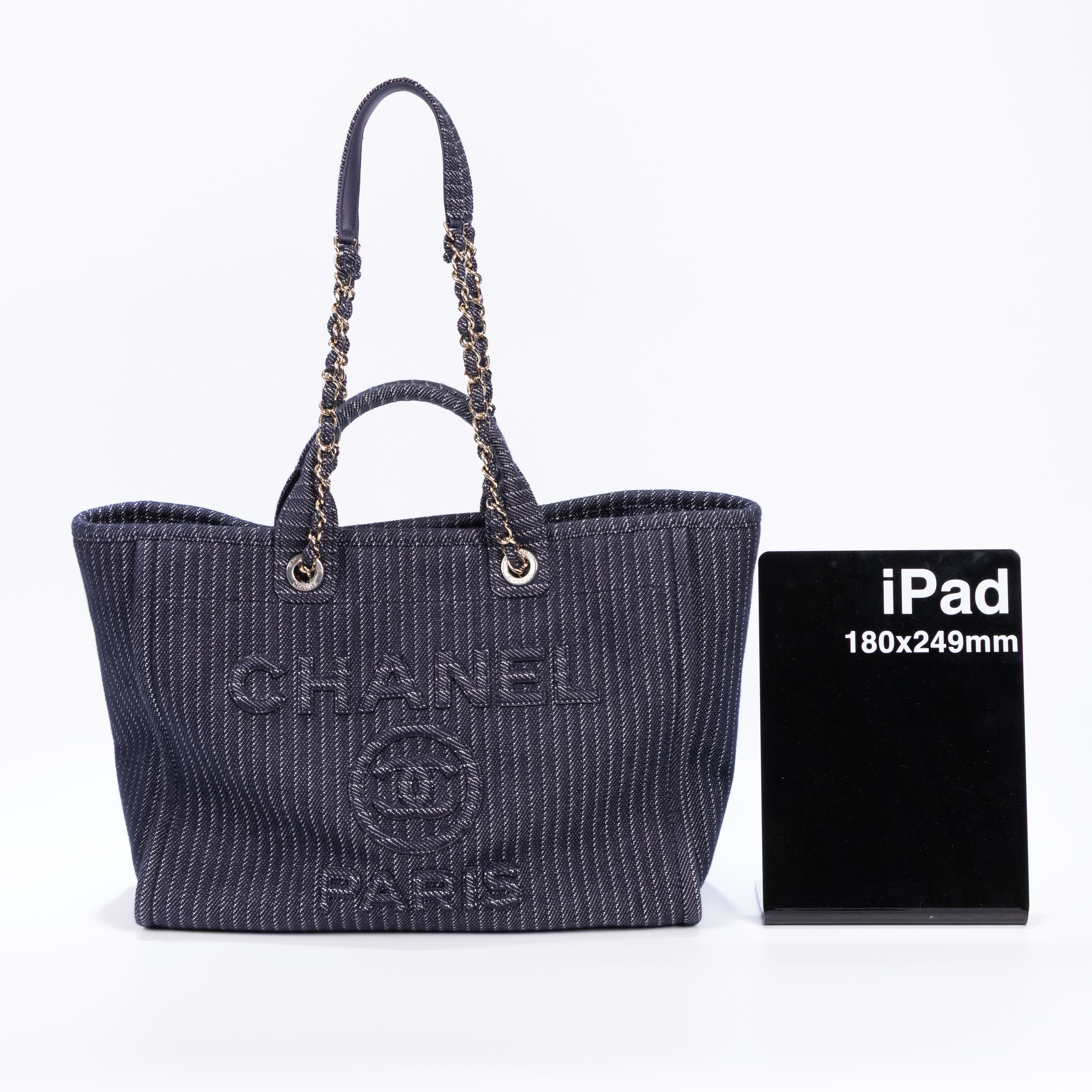 香奈兒 CHANEL DEAUVILLE 沙灘 托特包  晶片款 24A 深藍立體Deauville SHOPPING TOTE 防塵袋/內袋