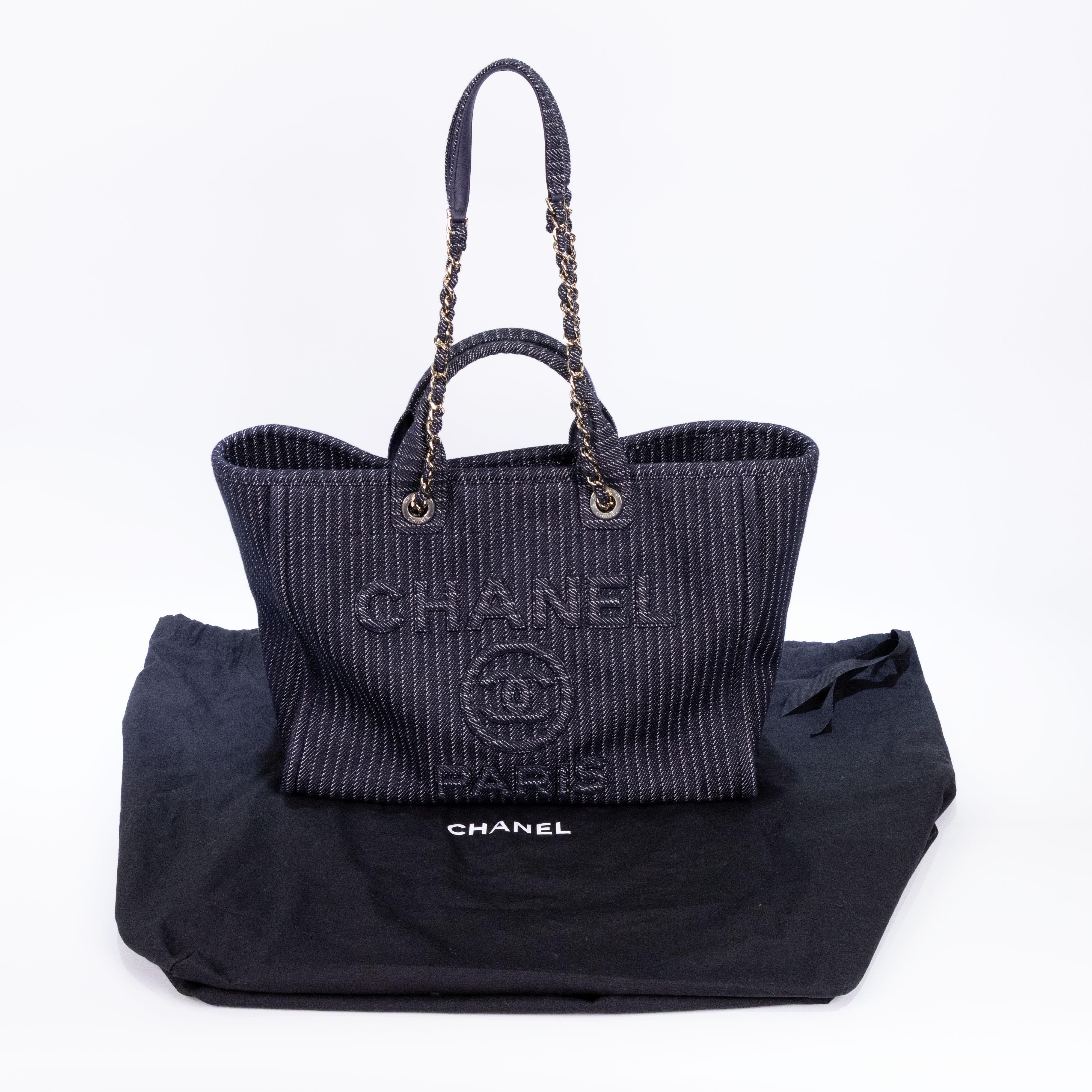 香奈兒 CHANEL DEAUVILLE 沙灘 托特包  晶片款 24A 深藍立體Deauville SHOPPING TOTE 防塵袋/內袋