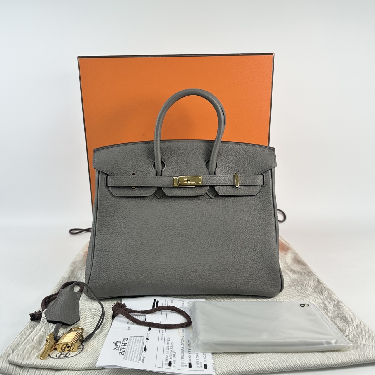 愛馬仕 Hermes Birkin Bag 柏金包 25 BK25 H041344CC/U PY 311 BT  原廠盒子/防塵袋2/購買證明/雨衣/鎖組