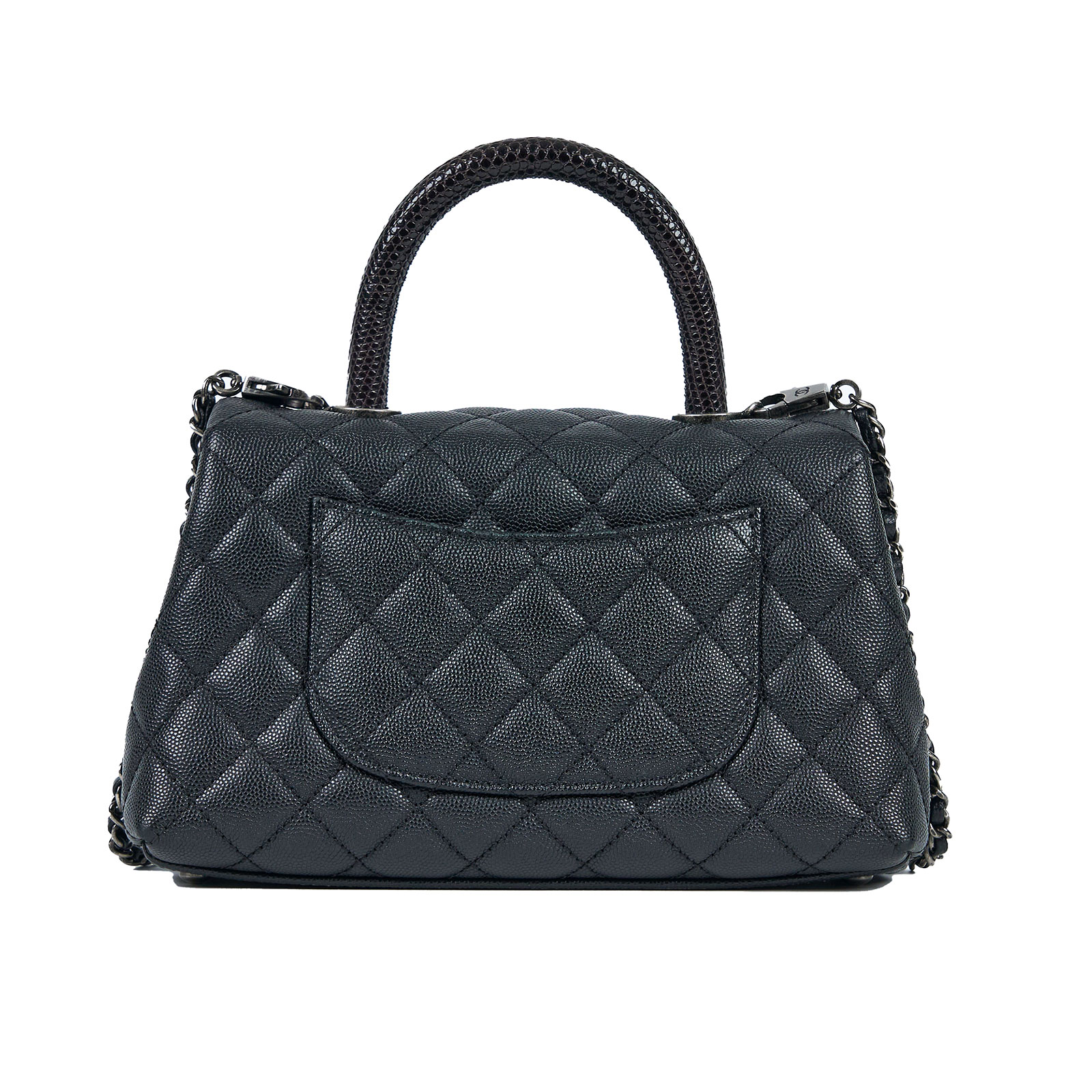 香奈兒 CHANEL Handle 24 手提 口蓋包 A92990 23開黑銀荔枝牛COCO HANDLE23 蜥蜴皮手把 原廠盒子/防塵袋/保證卡