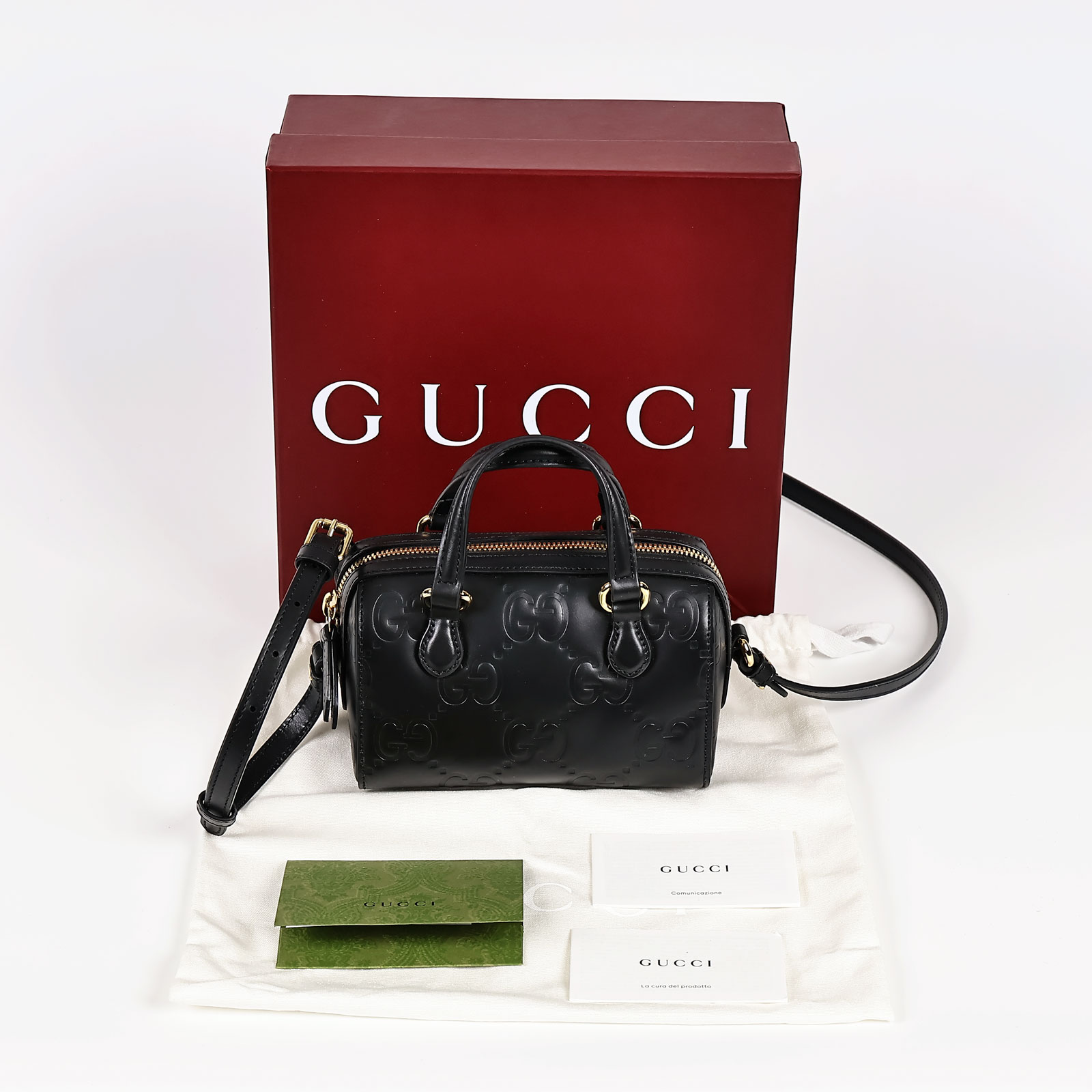 古馳 GUCCI GG Super Mini 迷你 波士頓 手提包 790130 黑GG紋波士頓肩背包 原廠盒子/防塵袋/購買證明