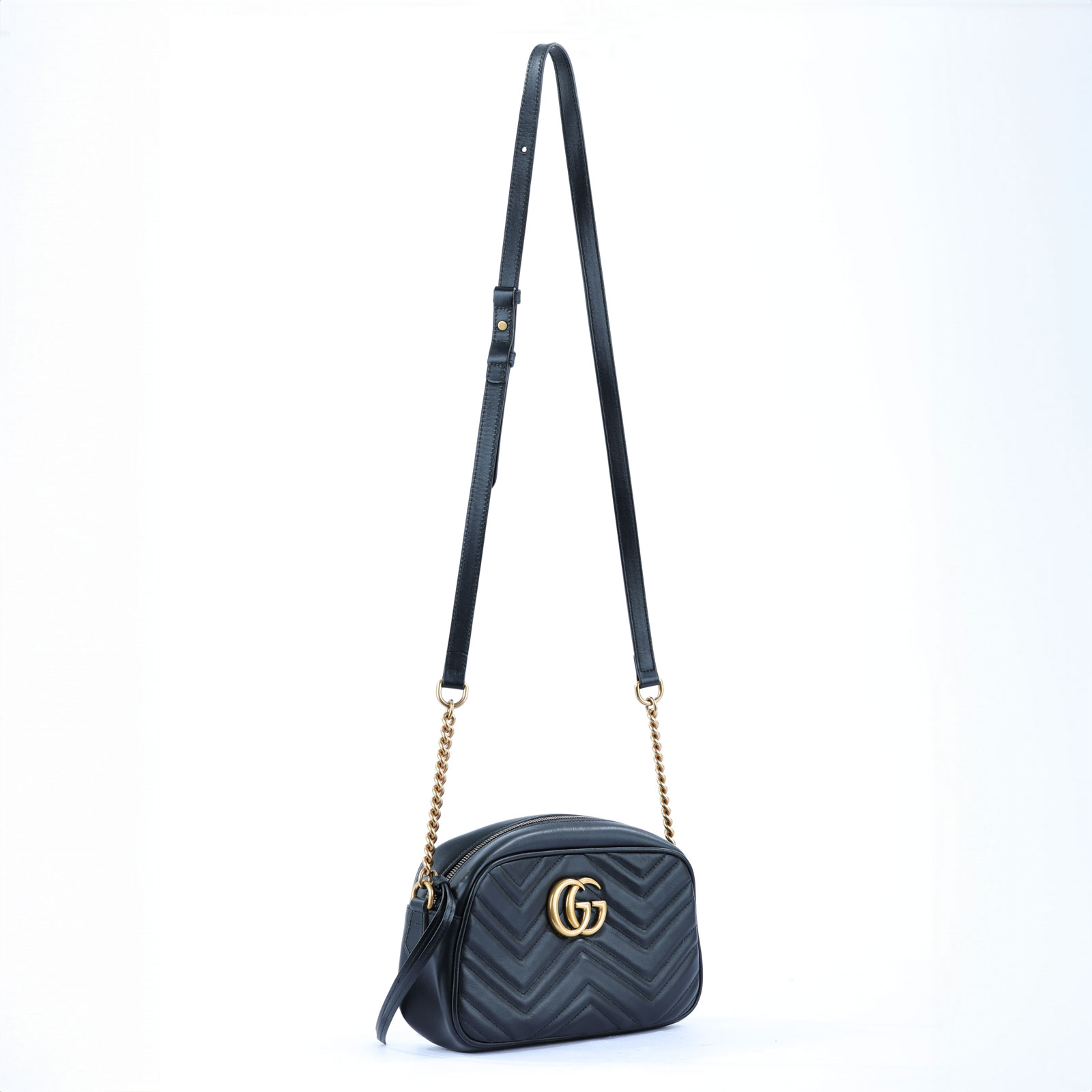 古馳 GUCCI GG Marmont 小型 絎縫 肩揹袋 447632 黑金MARMONT相機包 防塵袋