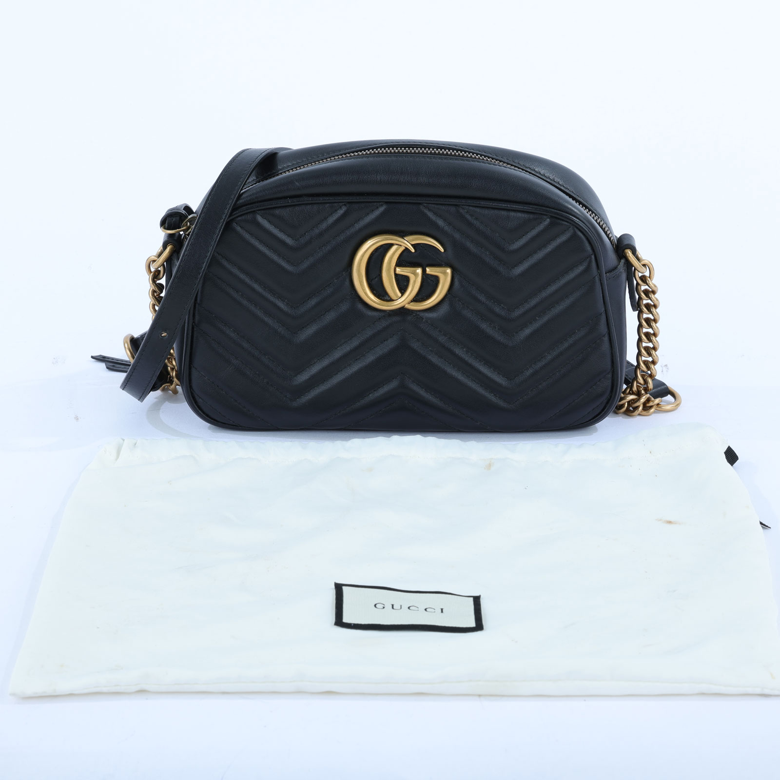 古馳 GUCCI GG Marmont 小型 絎縫 肩揹袋 447632 黑金MARMONT相機包 防塵袋