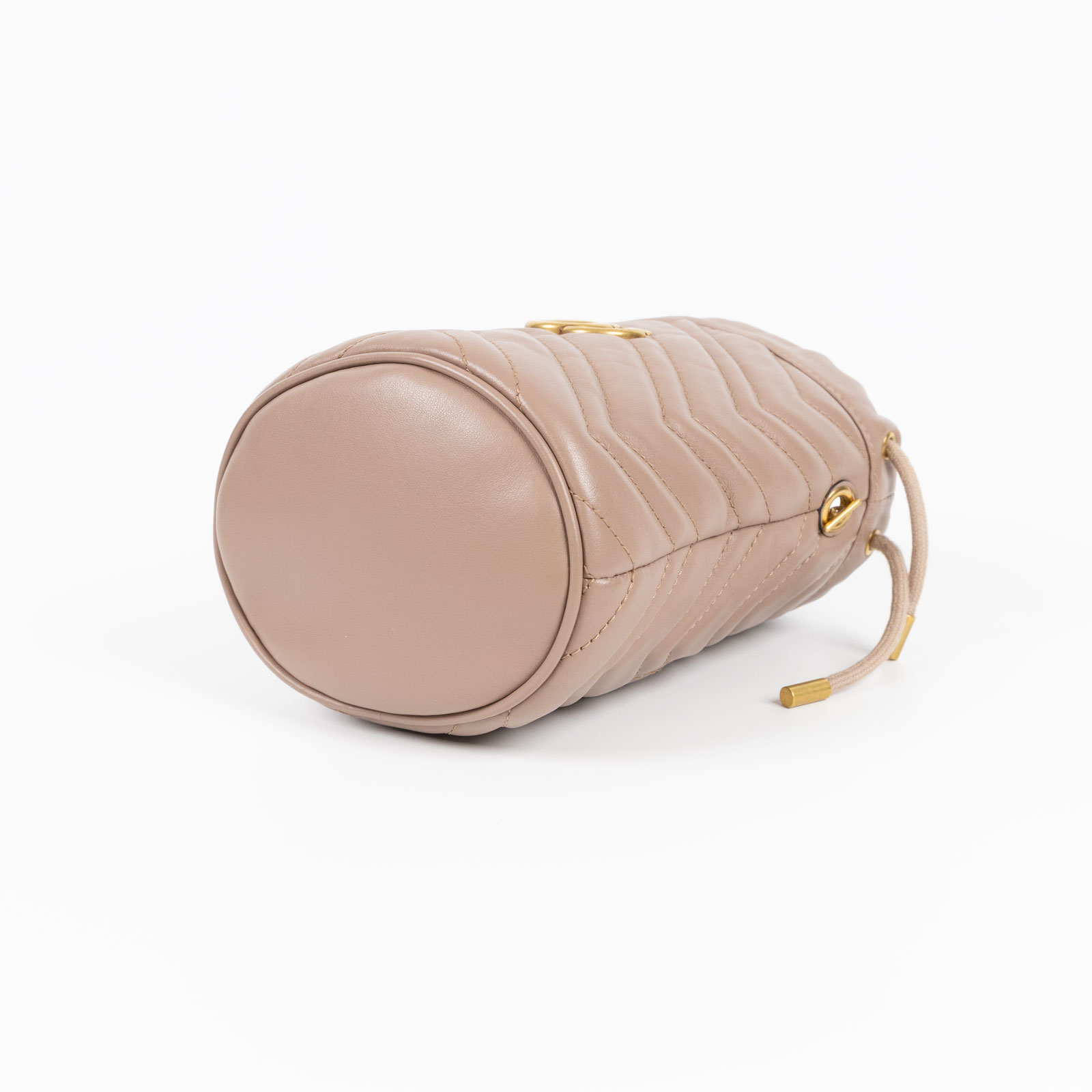 古馳 GUCCI Marmont 小牛皮 迷你 斜背 水筒包 575163 藕粉MARMONT水桶包 原廠盒子/防塵袋/背帶