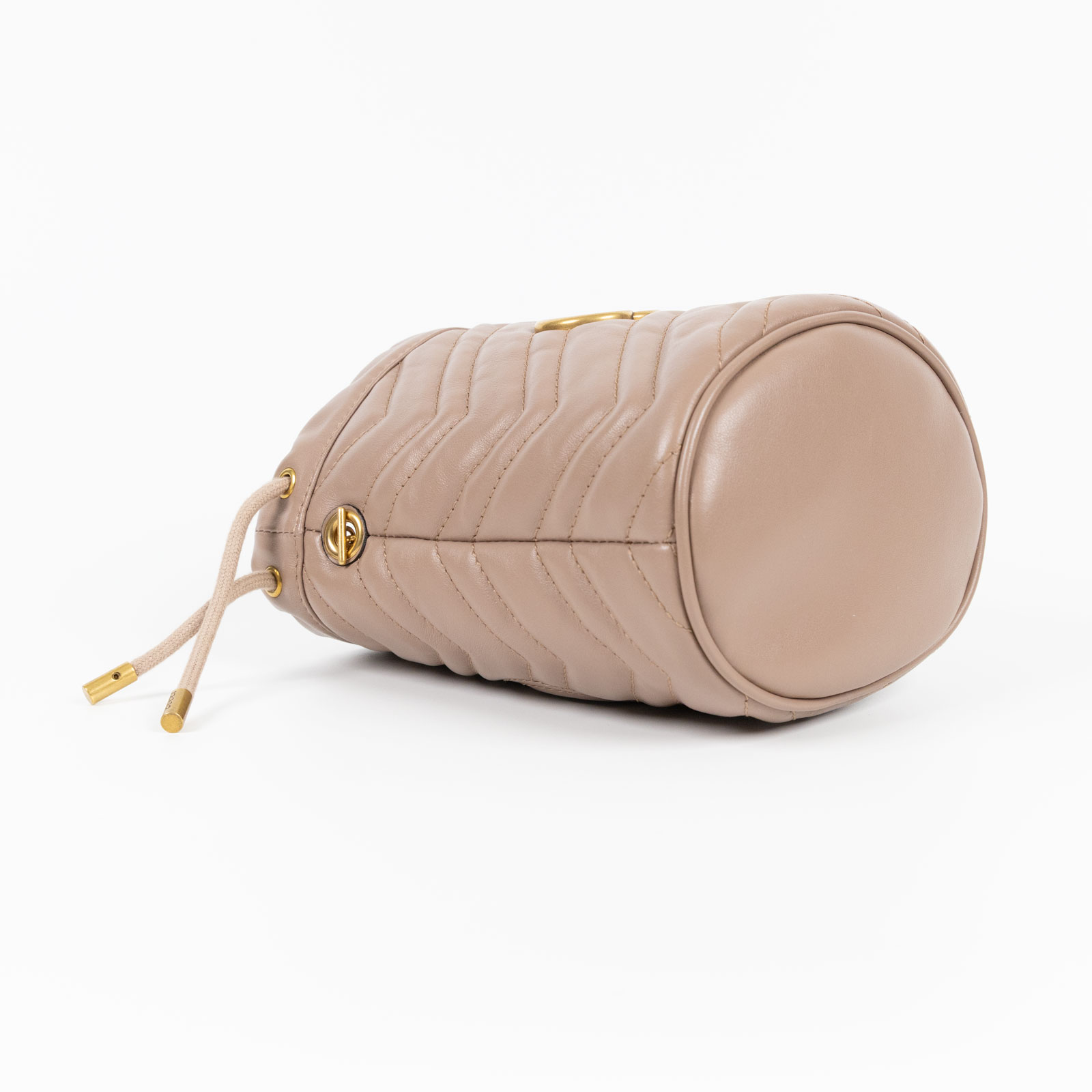 古馳 GUCCI Marmont 小牛皮 迷你 斜背 水筒包 575163 藕粉MARMONT水桶包 原廠盒子/防塵袋/背帶