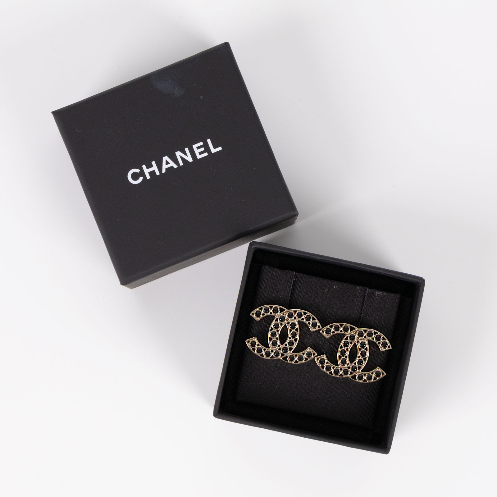 香奈兒 CHANEL 耳釘 B23 S 黑金大雙C鏤空耳環 原廠盒子