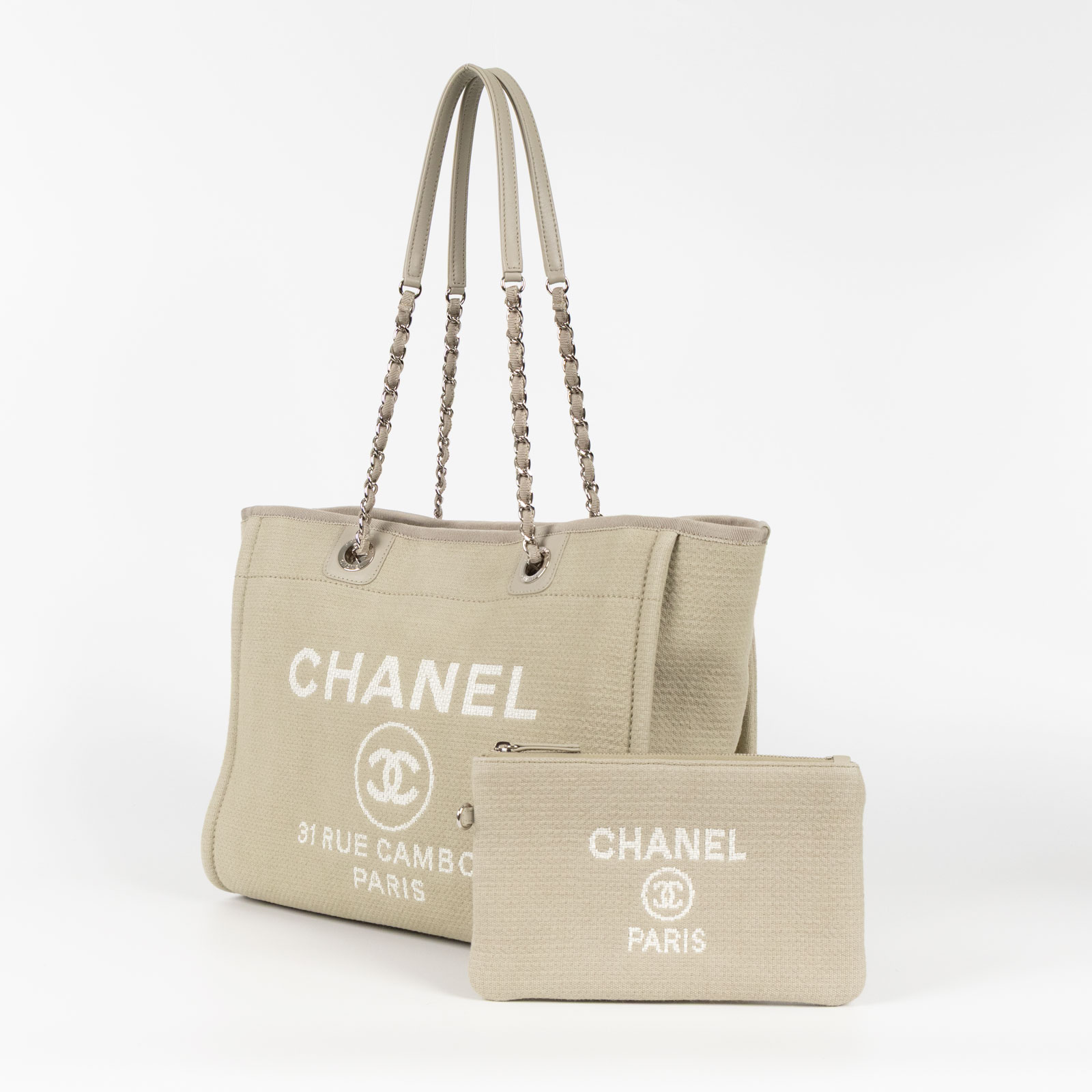 香奈兒 CHANEL DEAUVILLE MM 沙灘 托特包  晶片款 灰綠Deauville沙灘包MM 內袋