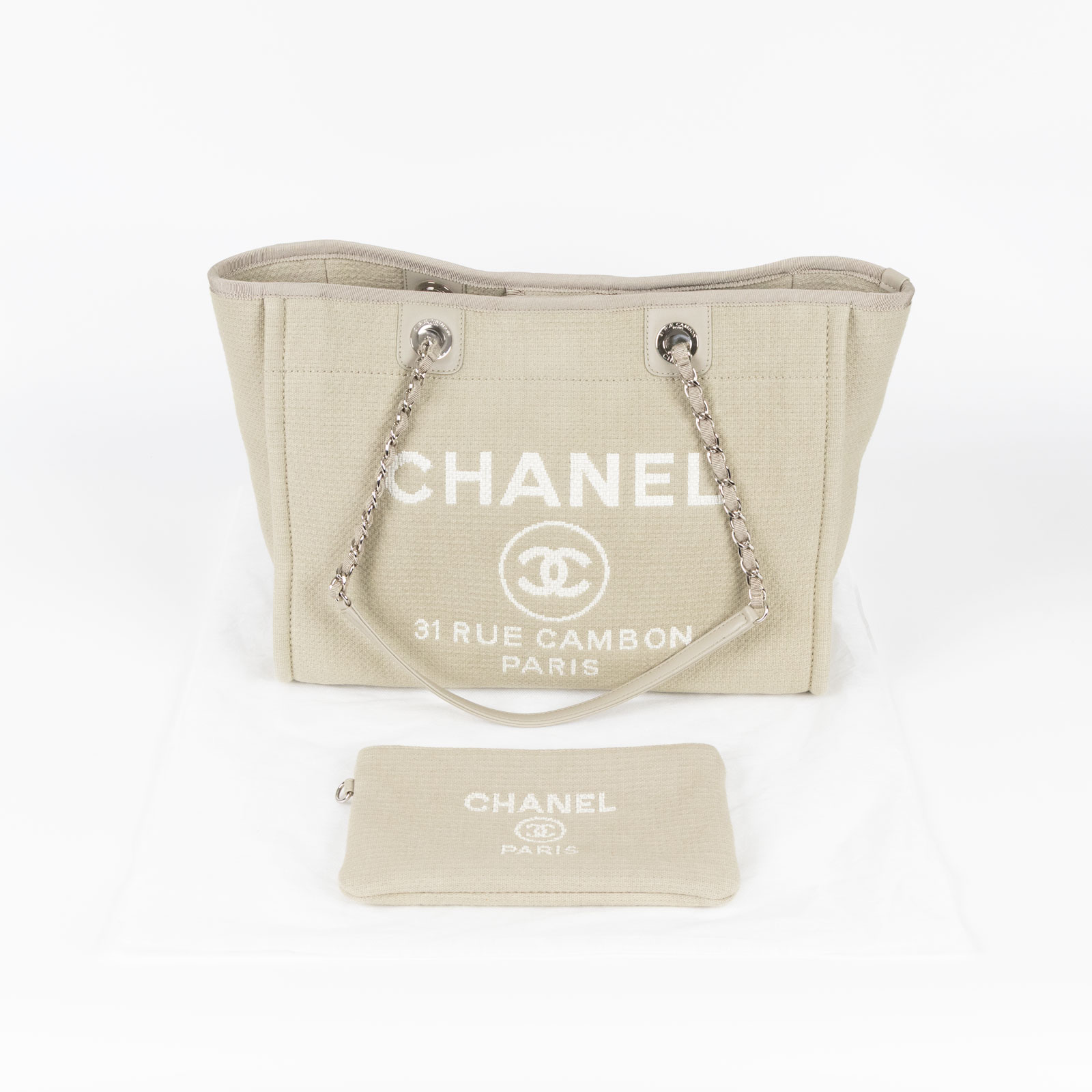 香奈兒 CHANEL DEAUVILLE MM 沙灘 托特包  晶片款 灰綠Deauville沙灘包MM 內袋