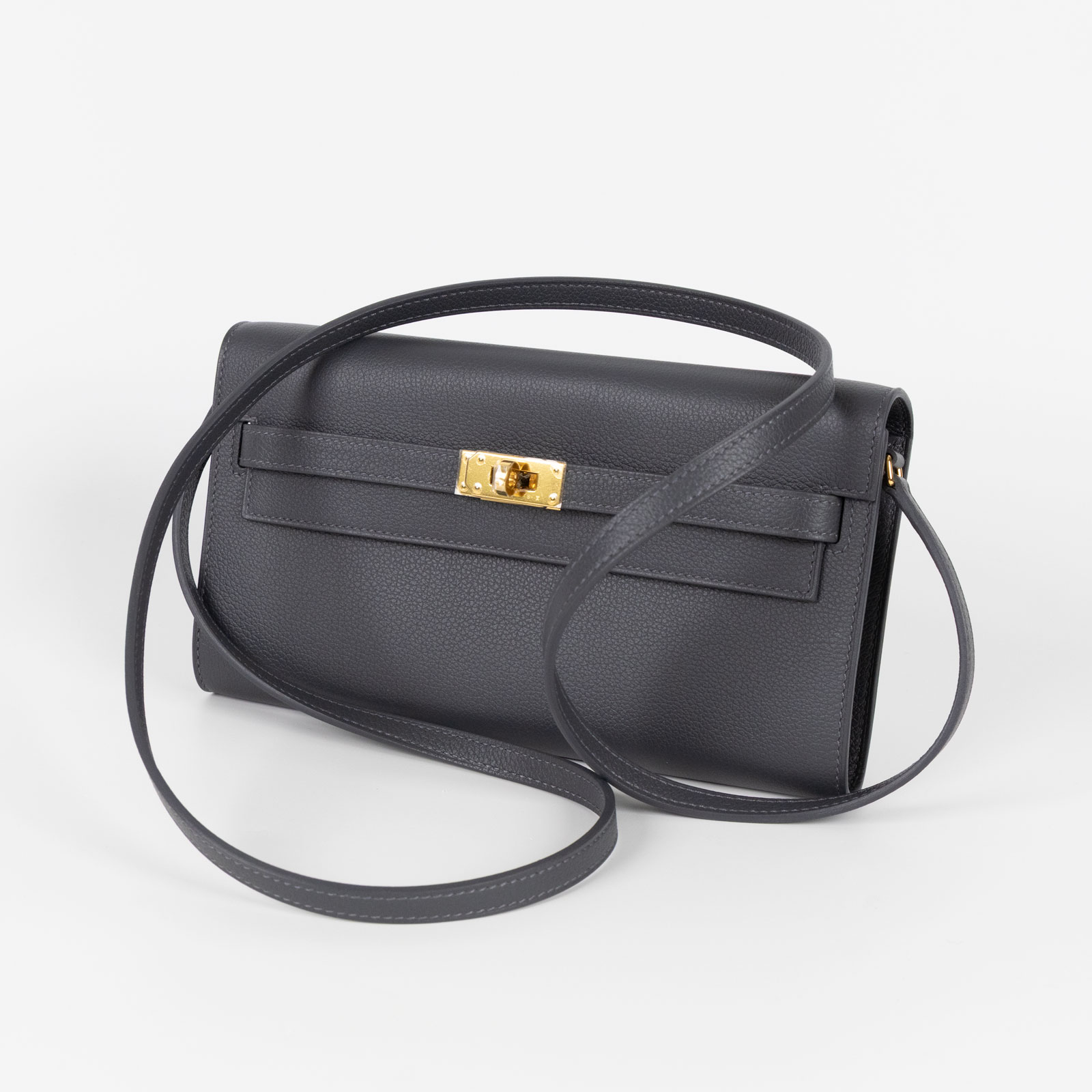 愛馬仕 Hermes Kelly to go 長夾肩背包 KLG W刻 灰金KELLY TO GO EVERCOLOR 原廠盒子/防塵袋/背帶