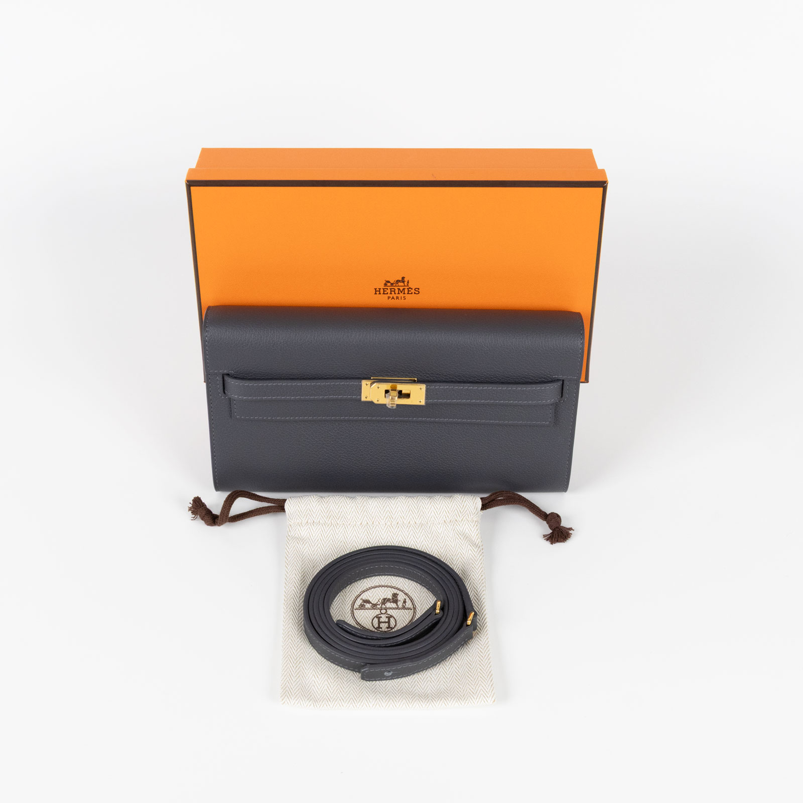 愛馬仕 Hermes Kelly to go 長夾肩背包 KLG W刻 灰金KELLY TO GO EVERCOLOR 原廠盒子/防塵袋/背帶