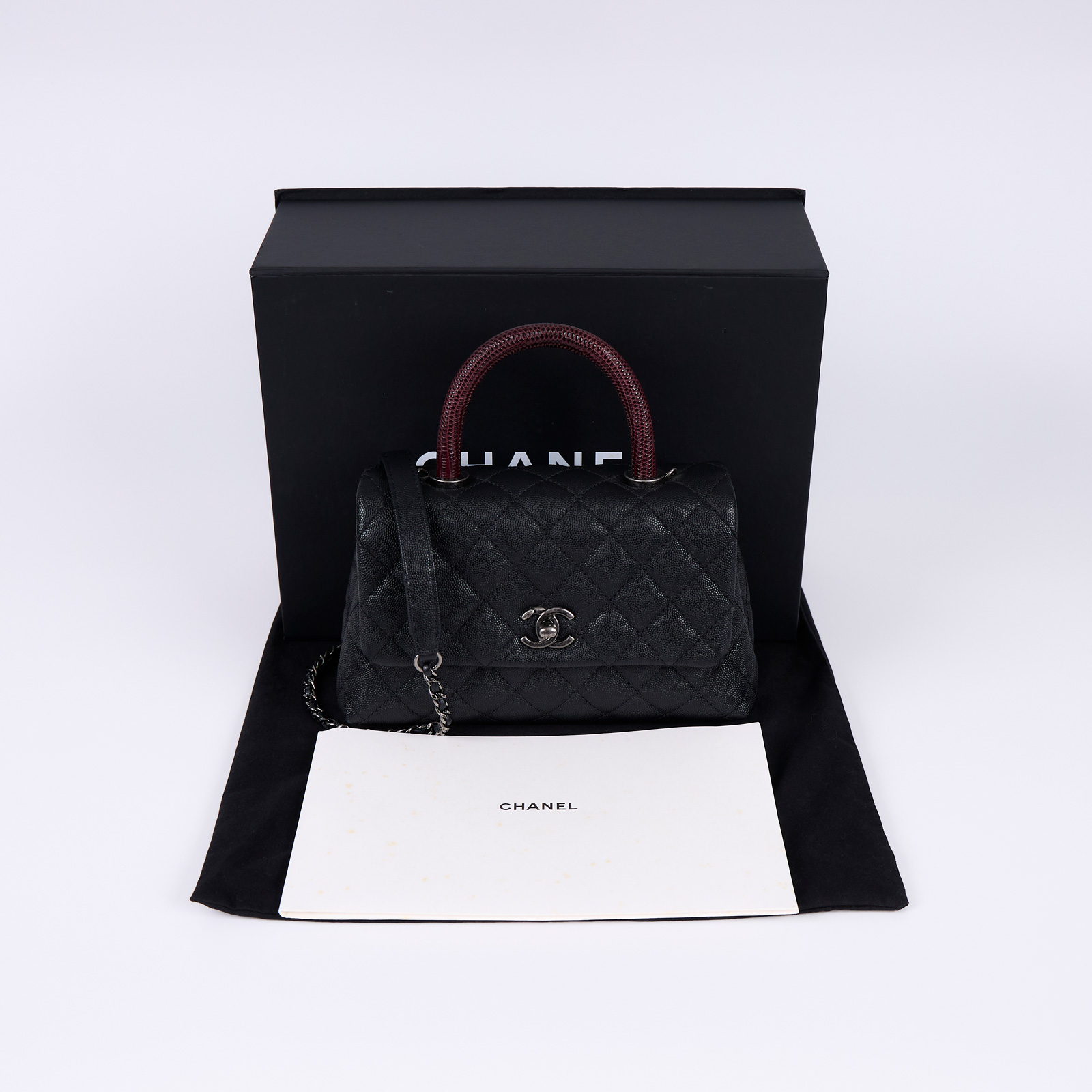 香奈兒 CHANEL Handle 24 手提 口蓋包 A92990 23開 黑銀蜥蜴手把COCO HANDLE 原廠盒子/防塵袋/背帶/保證卡