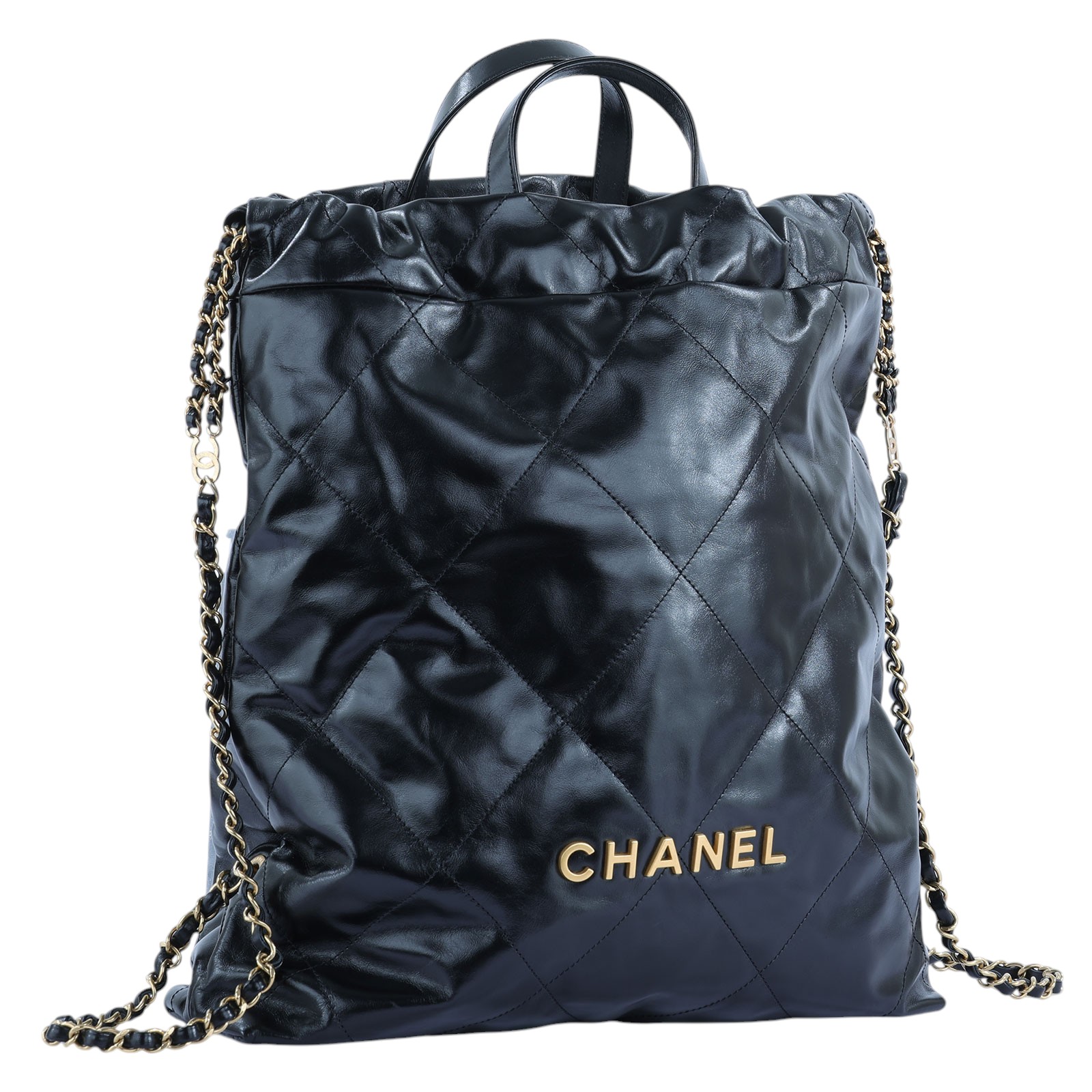 香奈兒 CHANEL 22 手提 後背包  晶片款 黑金羊22後背包 原廠盒子/防塵袋/購買證明影本/發票