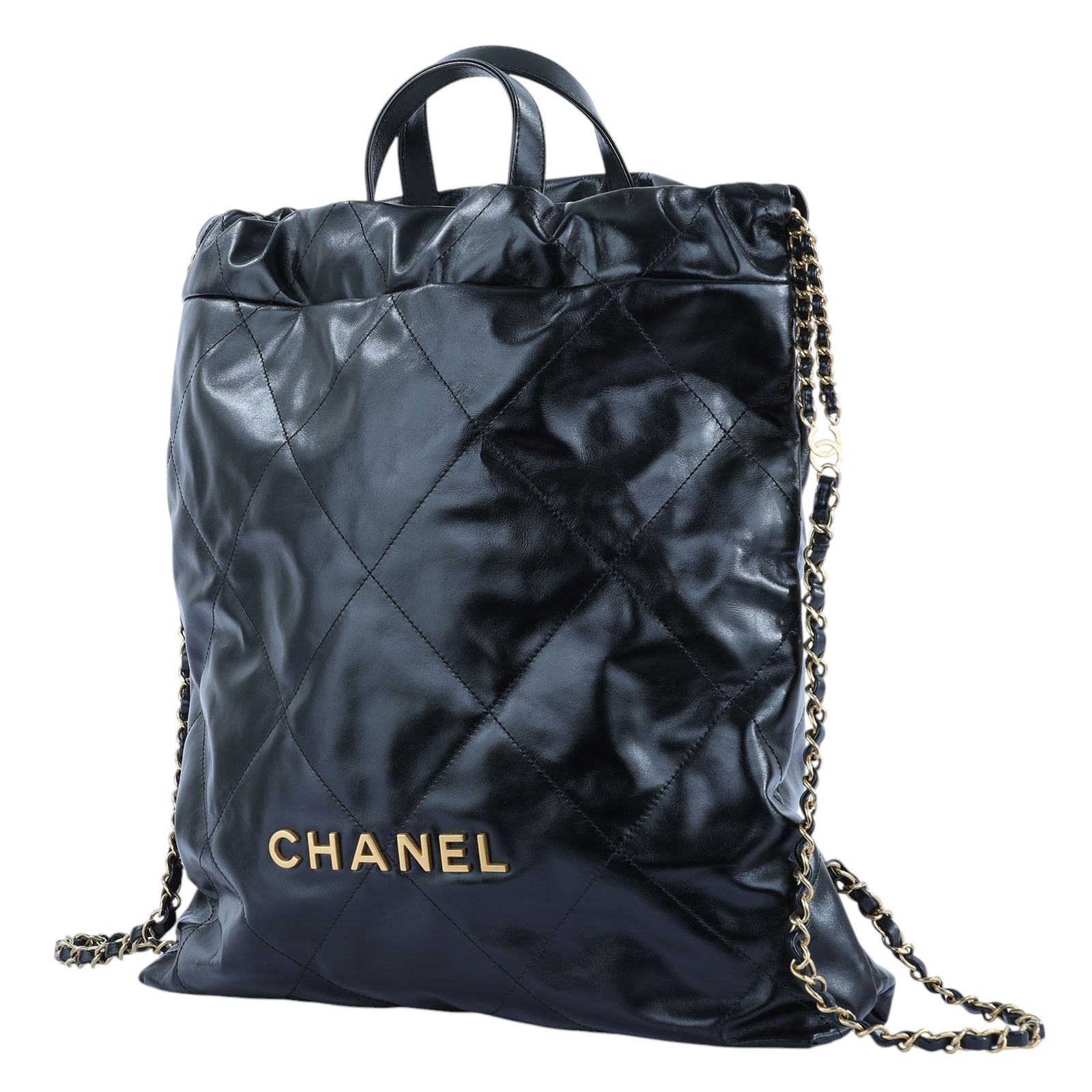 香奈兒 CHANEL 22 手提 後背包  晶片款 黑金羊22後背包 原廠盒子/防塵袋/購買證明影本/發票