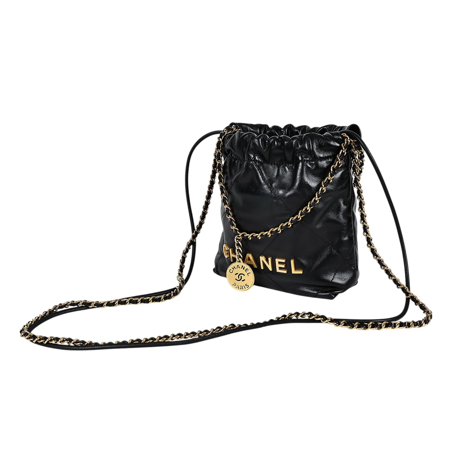 香奈兒 CHANEL 22 迷你 束口包 AS3980 晶片款 黑金22包MINI 防塵袋