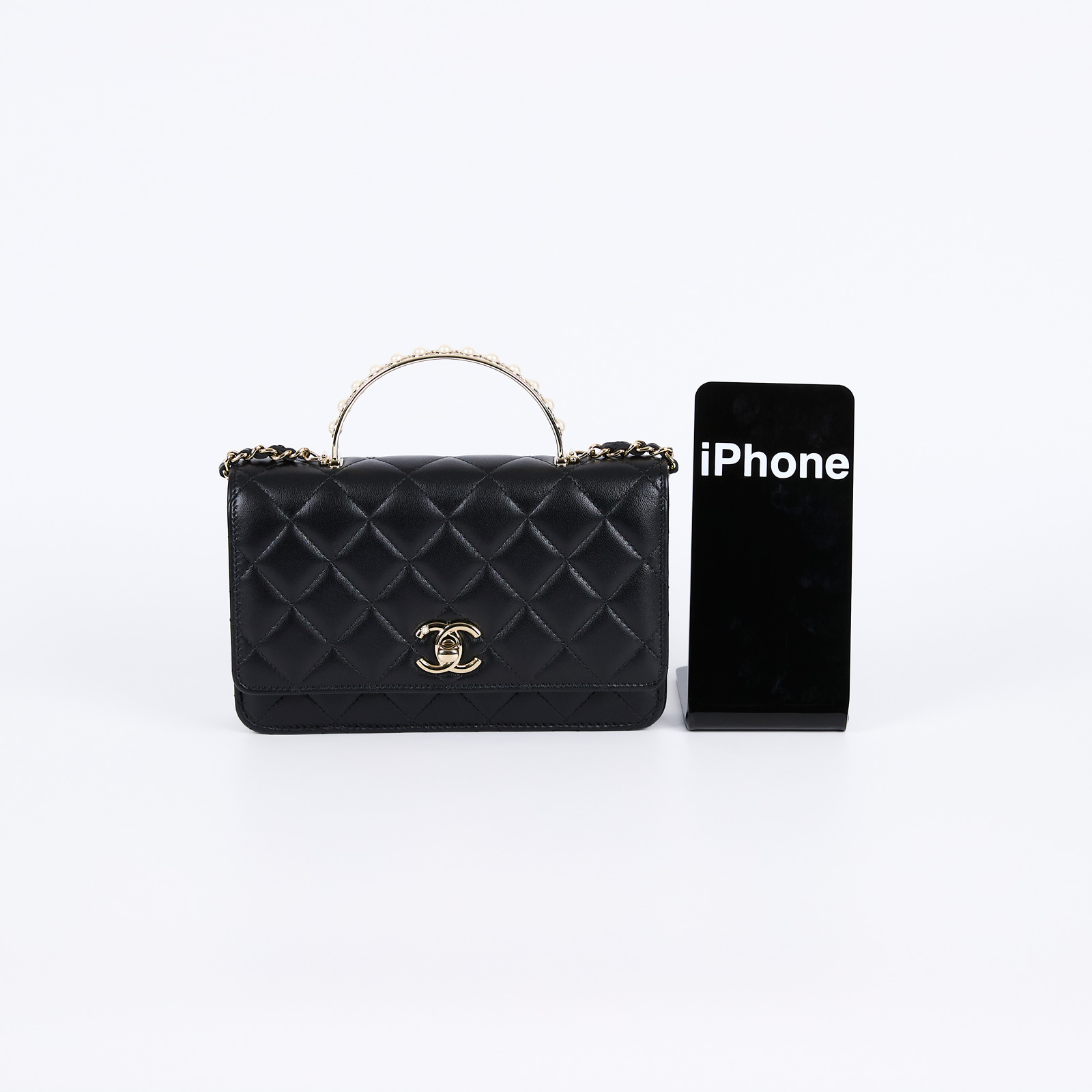 香奈兒 CHANEL Handle 珍珠 woc 肩背包 AP3952 晶片款 黑金羊珍珠HANDEL WOC 防塵袋/購買證明