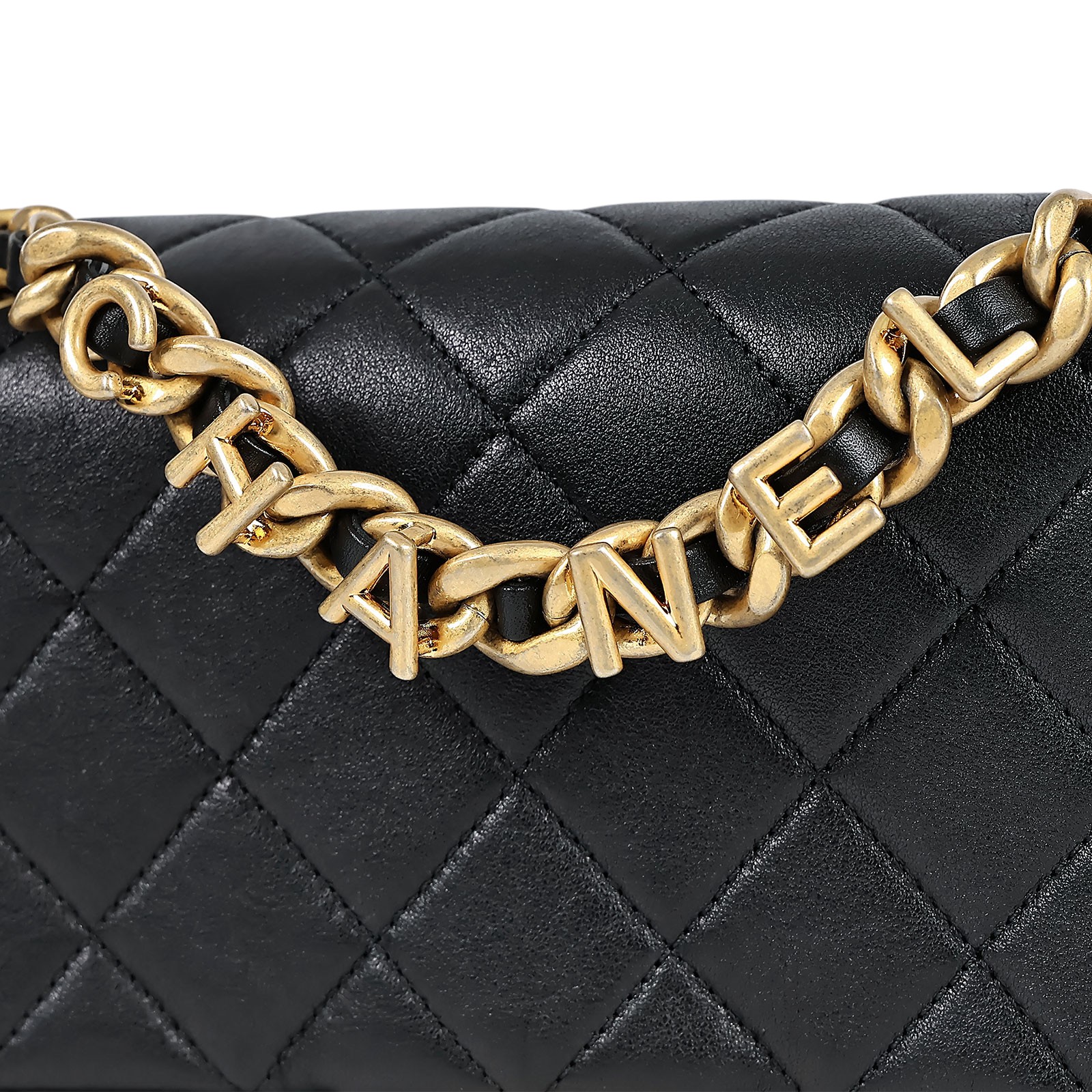 香奈兒 CHANEL 字母鍊條 口蓋包 AS3885 晶片款 黑金羊LOGO金鍊包 原廠盒子/購買證明