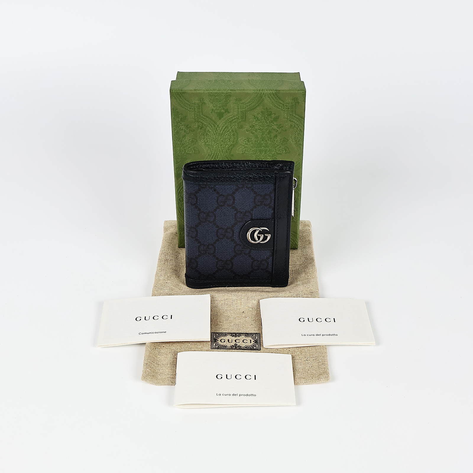 古馳 GUCCI Ophidia 760238 藍原花對折短夾 原廠盒子/防塵袋