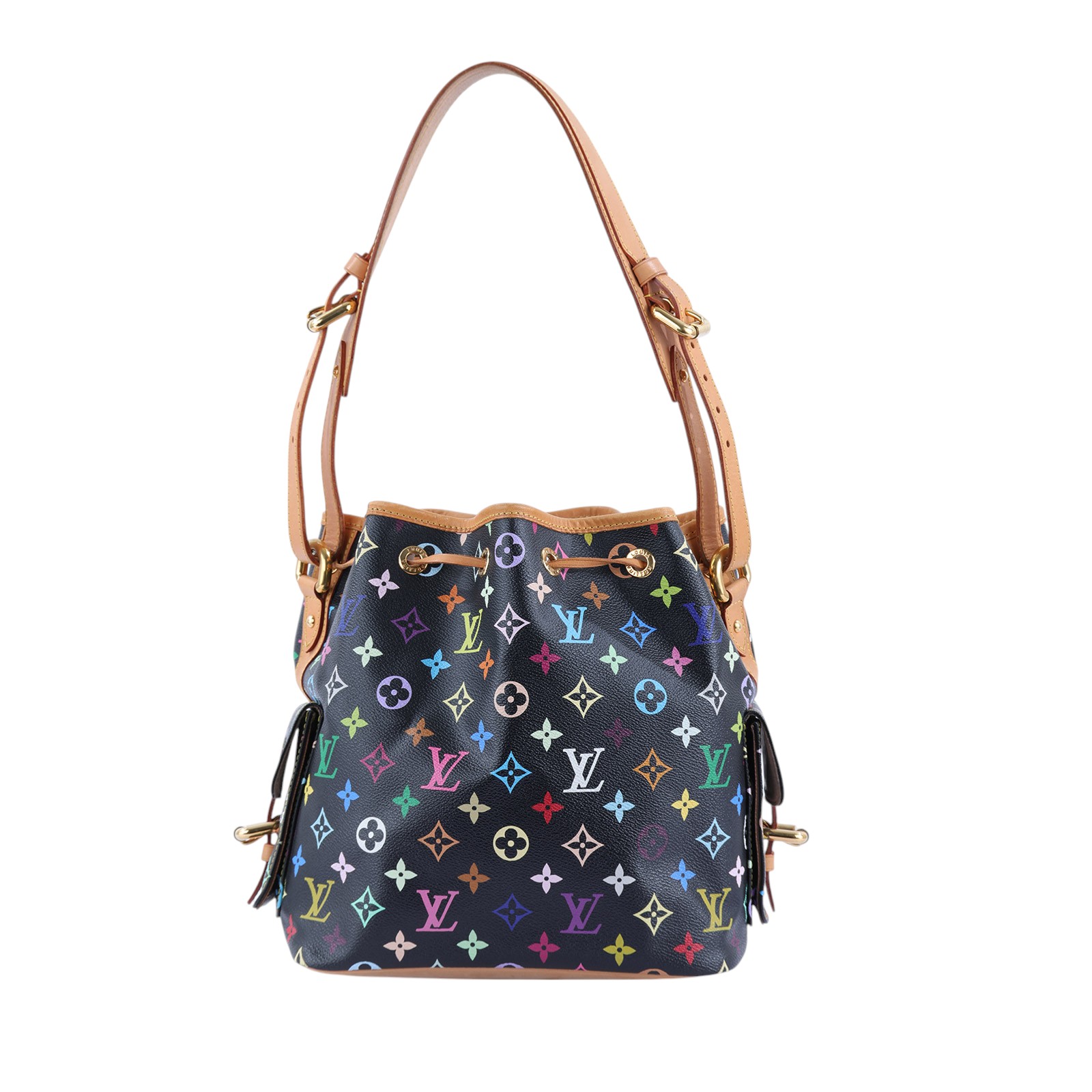 路易威登 LOUIS VUITTON 村上隆聯名 Noé 束口 水桶包 M42230 黑彩原花MULTICOLOR NOE水桶包 無附屬品