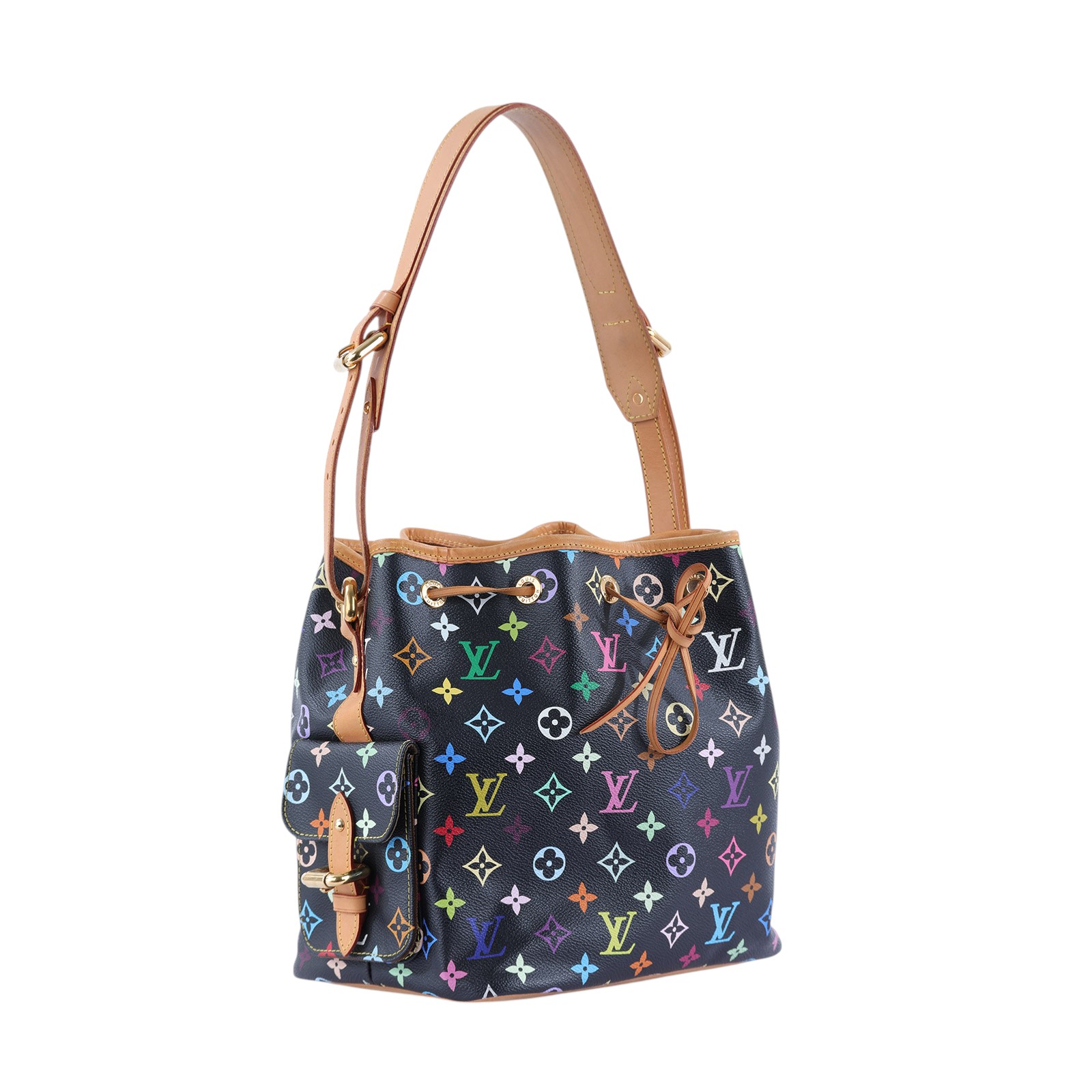 路易威登 LOUIS VUITTON 村上隆聯名 Noé 束口 水桶包 M42230 黑彩原花MULTICOLOR NOE水桶包 無附屬品