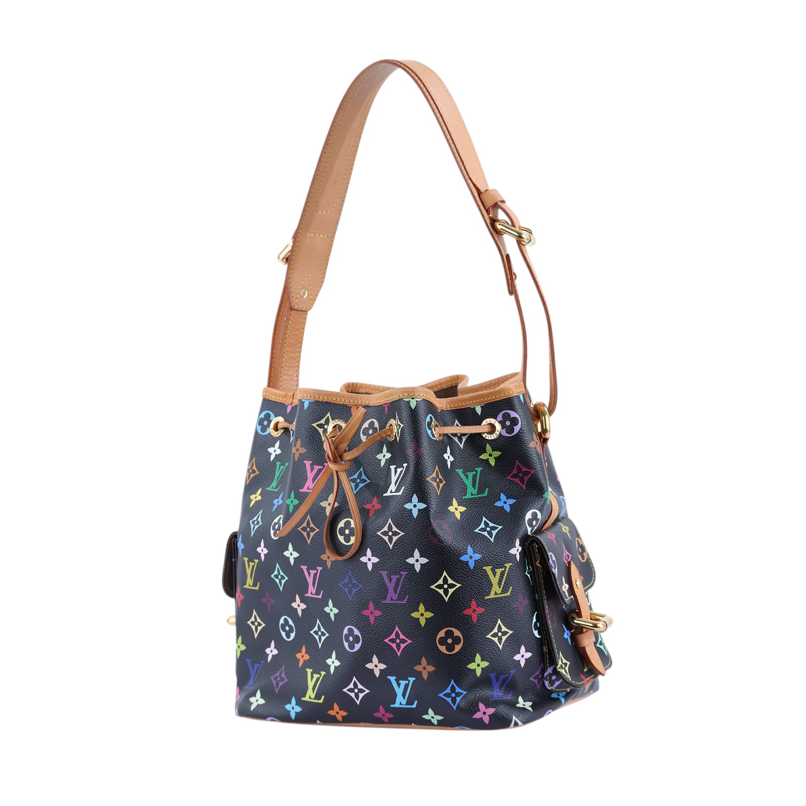路易威登 LOUIS VUITTON 村上隆聯名 Noé 束口 水桶包 M42230 黑彩原花MULTICOLOR NOE水桶包 無附屬品