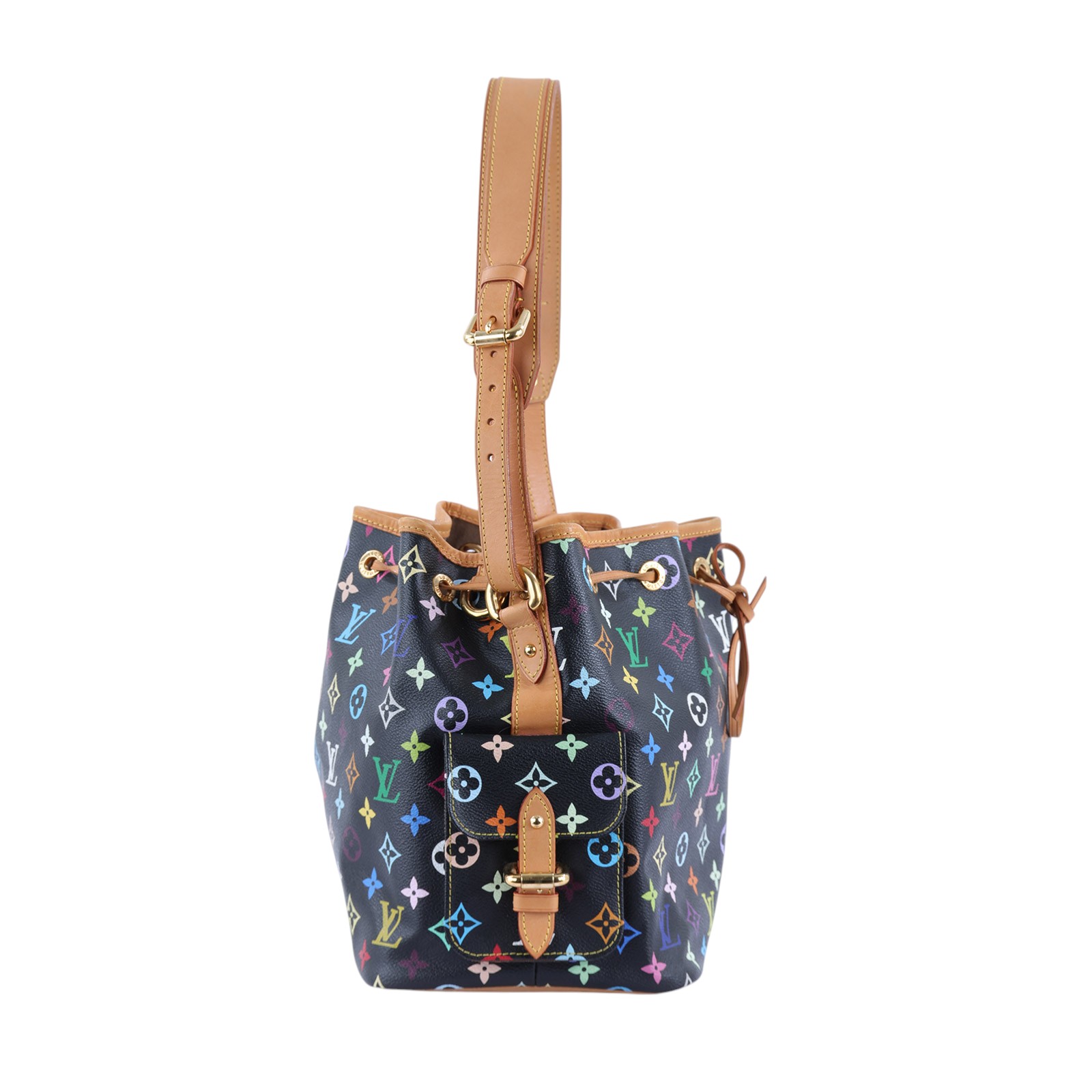 路易威登 LOUIS VUITTON 村上隆聯名 Noé 束口 水桶包 M42230 黑彩原花MULTICOLOR NOE水桶包 無附屬品
