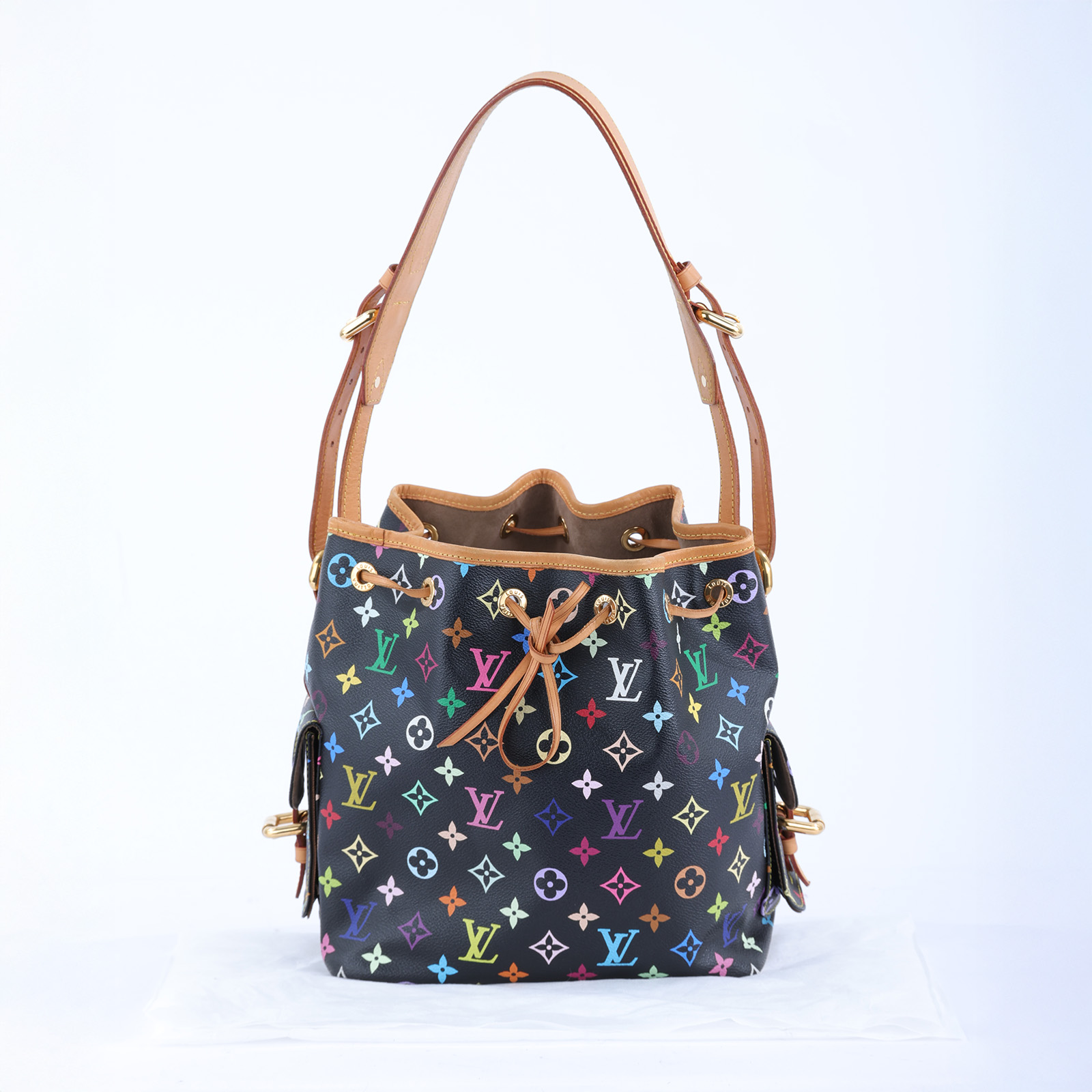 路易威登 LOUIS VUITTON 村上隆聯名 Noé 束口 水桶包 M42230 黑彩原花MULTICOLOR NOE水桶包 無附屬品