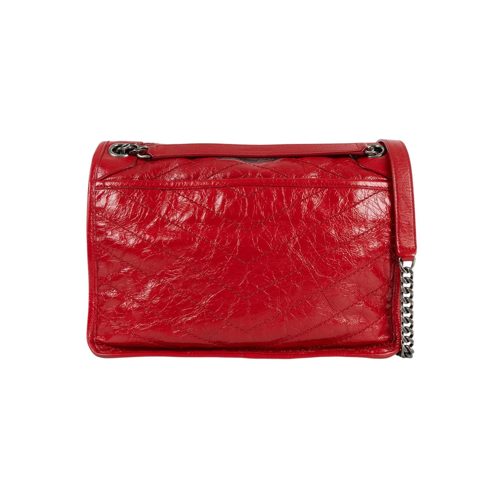 聖羅蘭 YSL SAINT LAURENT NIKI  復古皮革 山型紋 翻蓋 肩背包 中型 4988940EN04 紅油蠟皮NIKI MEDIUM 無附屬品